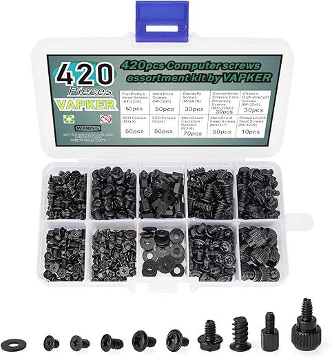 VAPKER 420Pcs Computer Screw Set PC Motherboard Screws Spacers for Universal Motherboard PC Case Fan CD-ROM Hard Disk Notebook