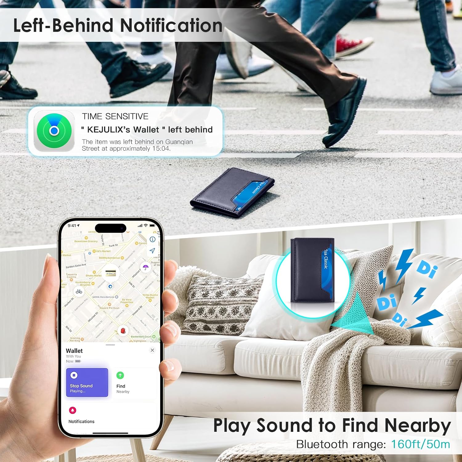 for Magsafe Wallet with Find My,6 Cards Holder,RFID Blocking,Strongest Magnetic Wallet for iPhone 17/16/15/14/13/12 Series,Not for 13/12 Mini,Leather magnetic card holder with Finder Tracker,Blue