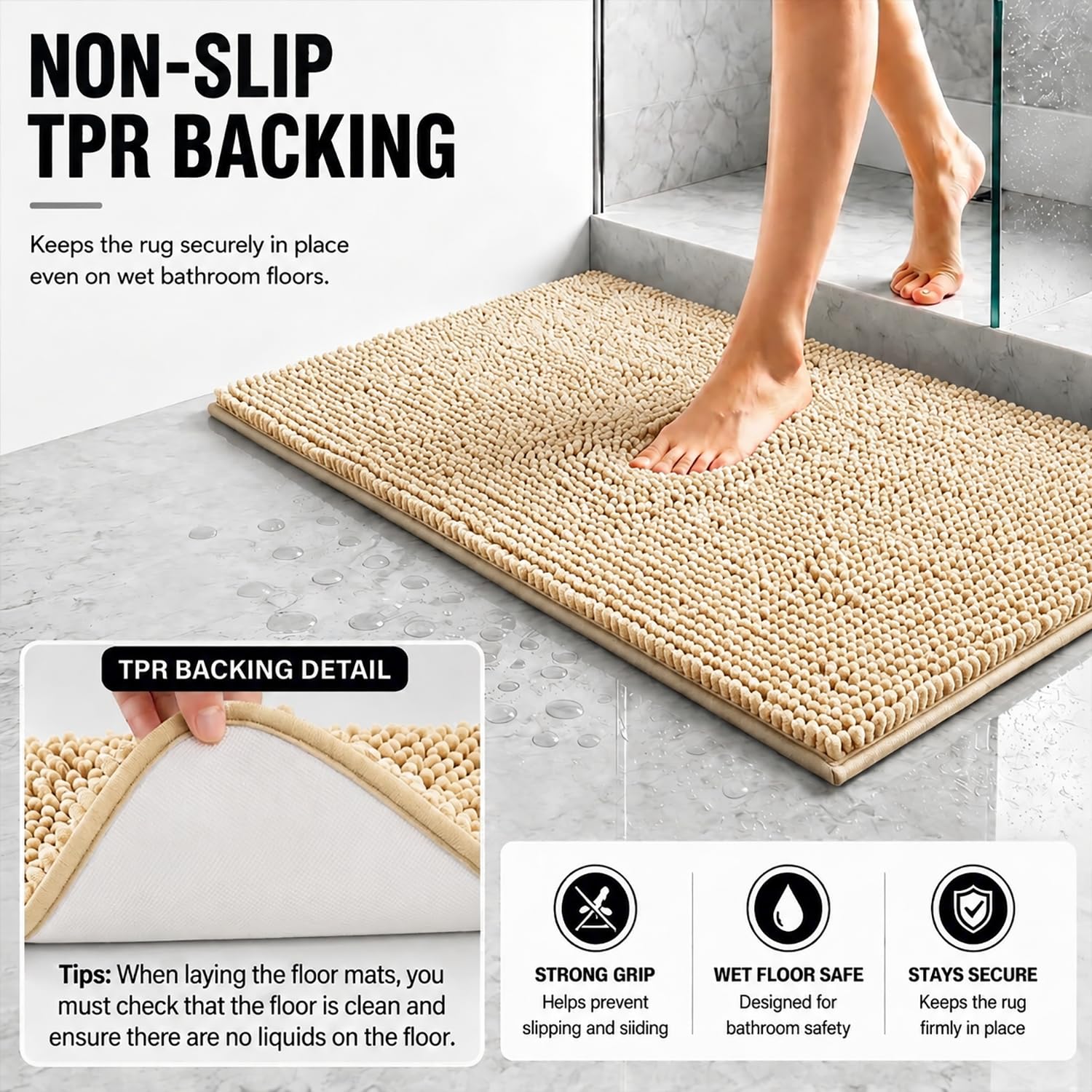 Juego de 2 alfombras de baño, superabsorbentes, suaves, gruesas, lavables a máquina, alfombra de baño de felpilla antideslizante, tapetes de baño para baño, 20 x 32 pulgadas más 20 x 20