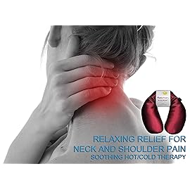 Happy Wraps Microwavable Herbal Neck Wrap - Hot Cold Aromatherapy Neck Warming Pillow - Heating Pad for Migraines, Stress, Gifts for Women, Birthdays, Christmas and Free Sleep Mask - Ruby Satin