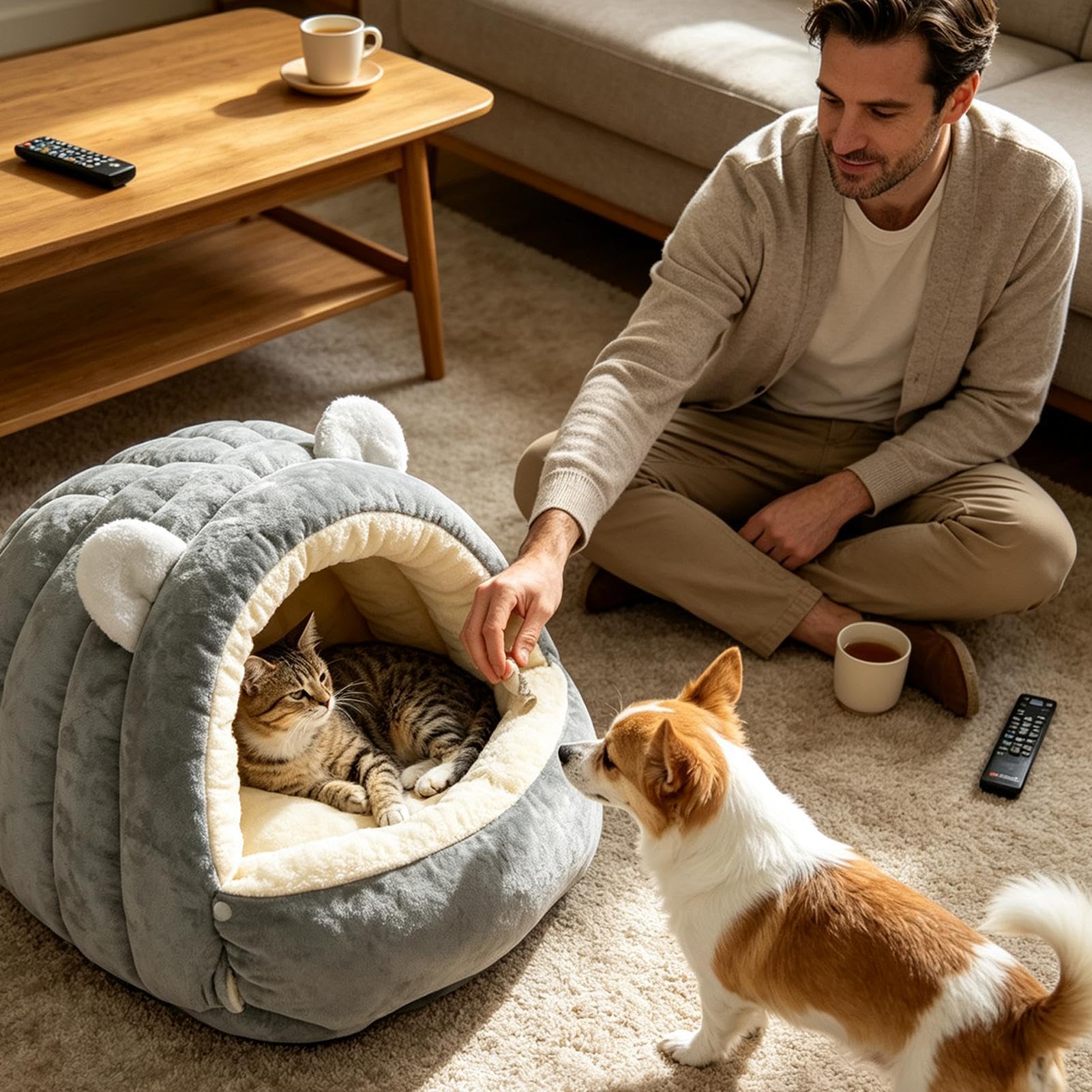 Niche de lit pour chat | Maison douce et chaude avec housse lavable et