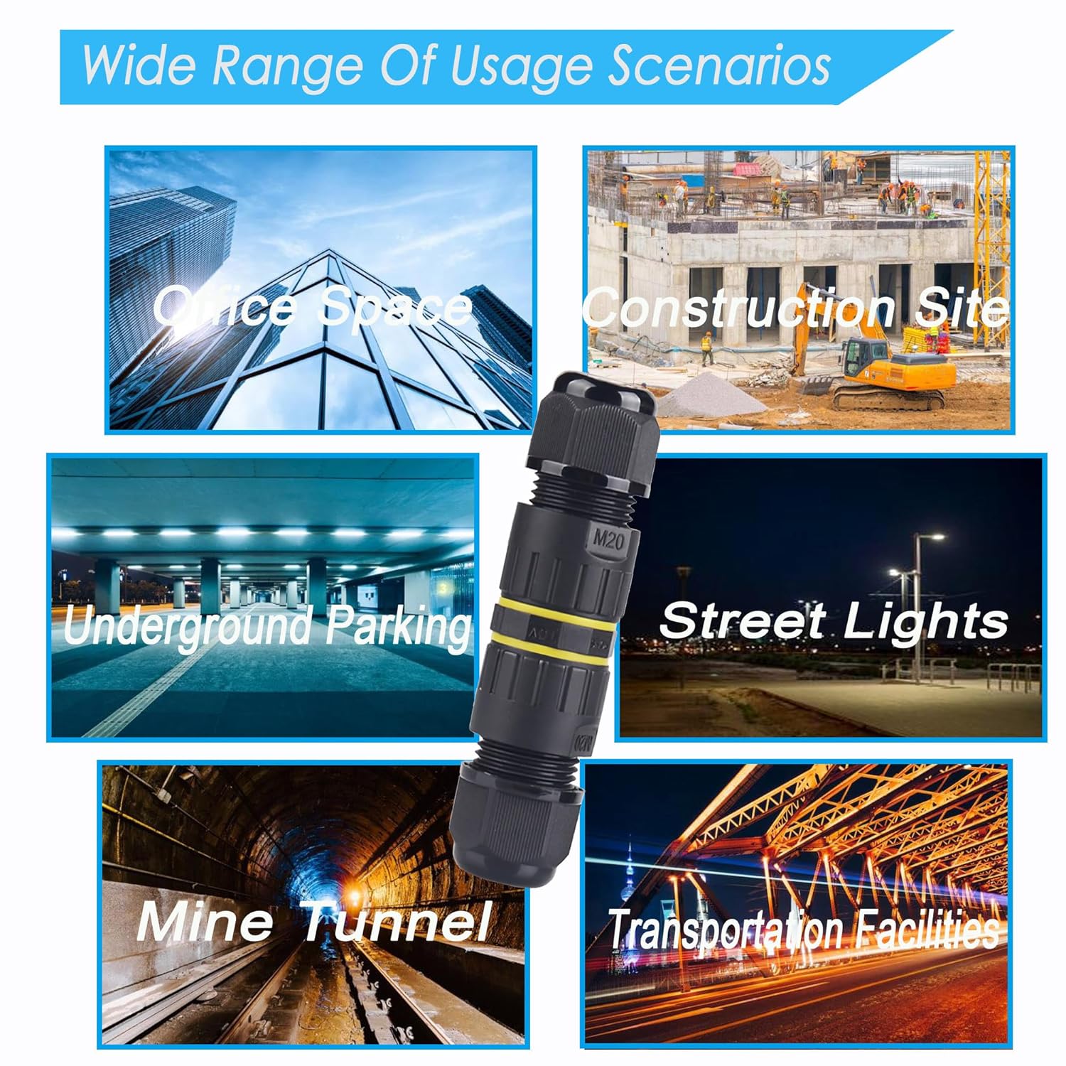 IP68 Waterproof Junction Box 4 Way/4 Pin Outdoor Connection Box, Cable Connector, Outdoor External Sleeve Coupler M20 4P Ø5-9mm, for Repair and Extend Power Cables,Black 2 Pcs.(M20 4P)