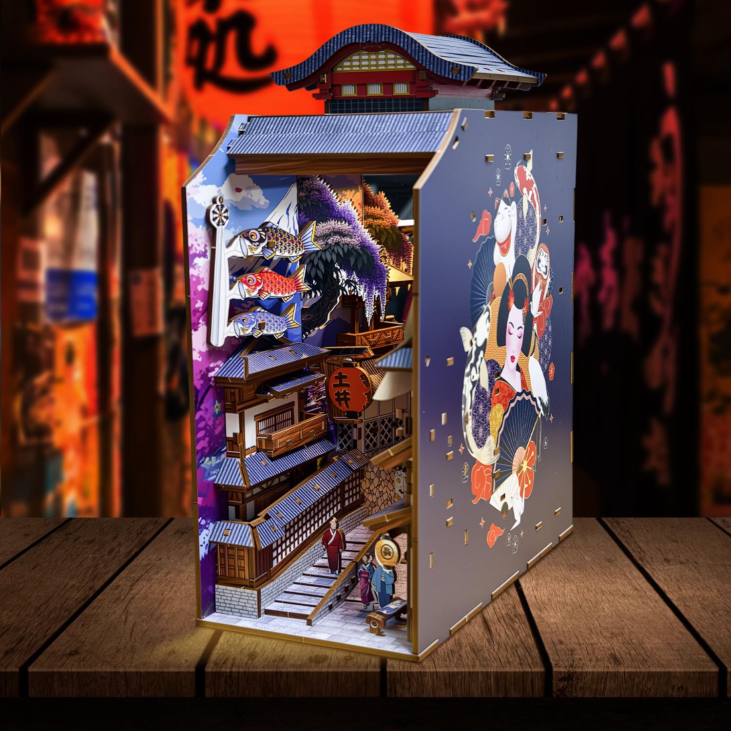 Book Nook Japon, 293 Pièces Book Nook Sakura Street Kit Japonais, DIY Miniature House avec Lumière, Miniature a Construire pour Adultes et Adolescents, Décoration Japonaise en Bois pour Adultes