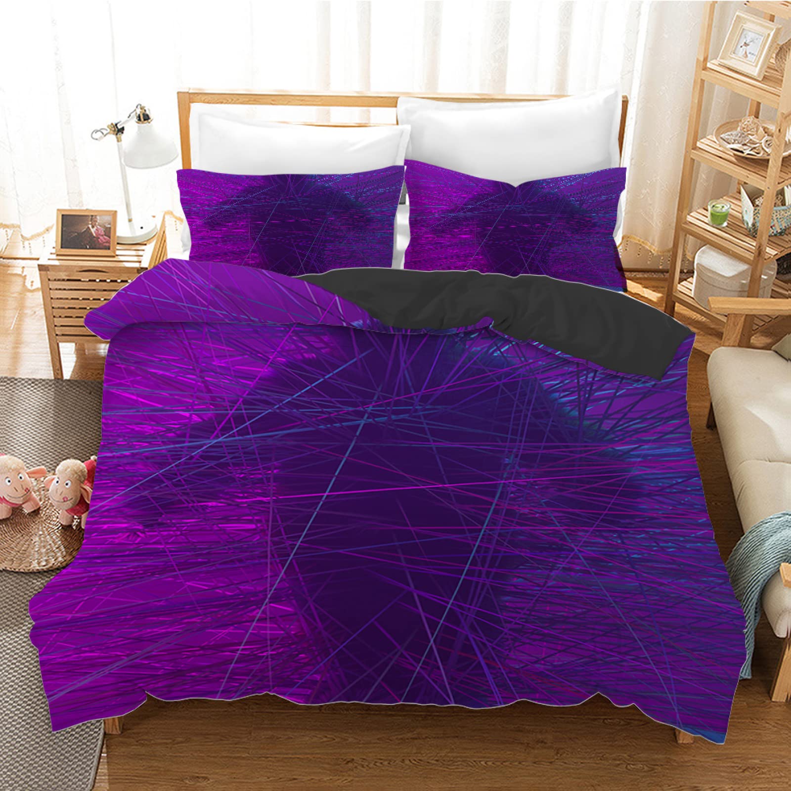 Housse de couette 160x200 microfibre violette avec fermeture éclair pratique
