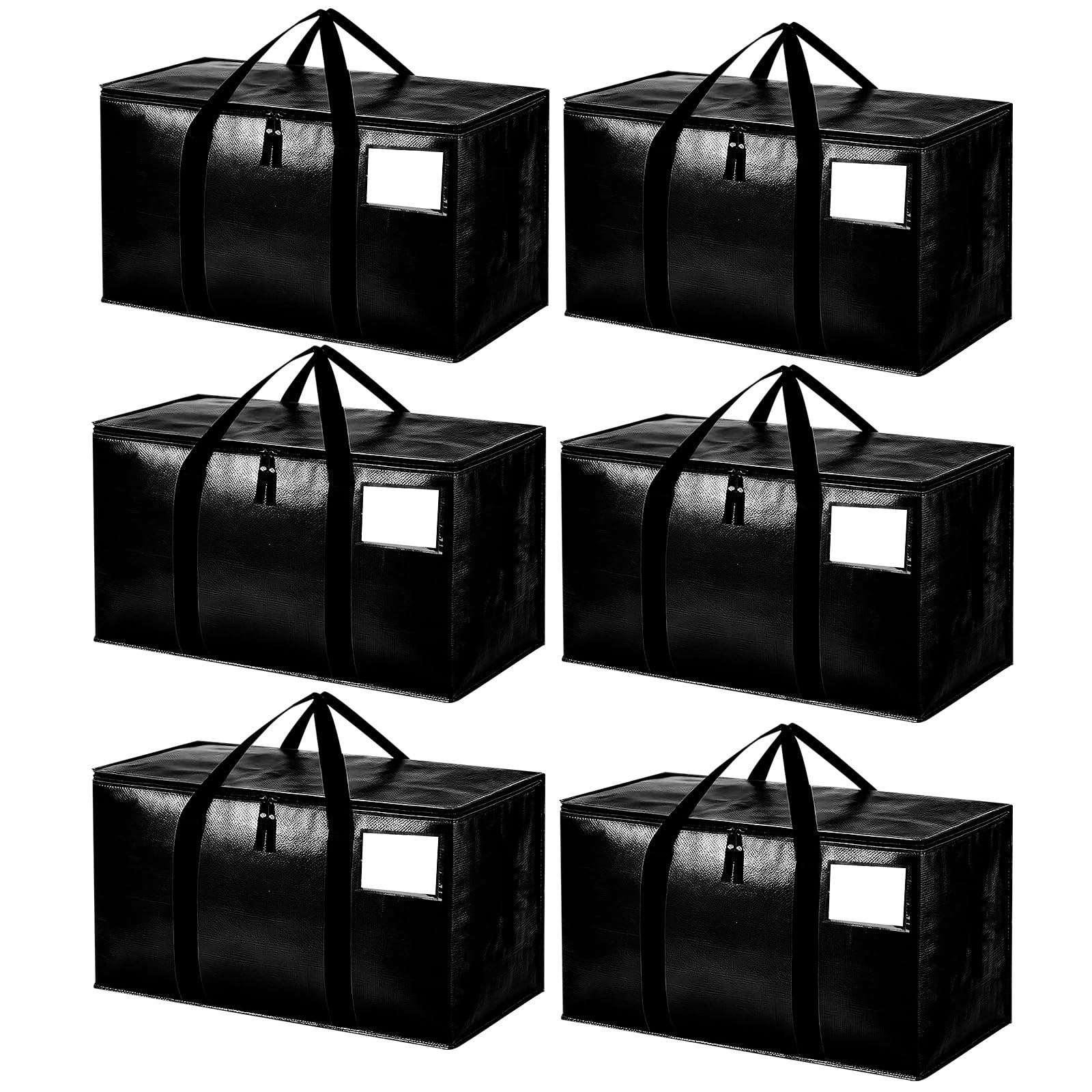 Zandrix Extra Large Moving Boxes Bags, 93L Heavy Duty Cloths Storage Bags with Backpack Straps, Waterproof Foldable Storage Totes Bins for College Dorm, Christmas Decorations Travelling—6 Pack, Black