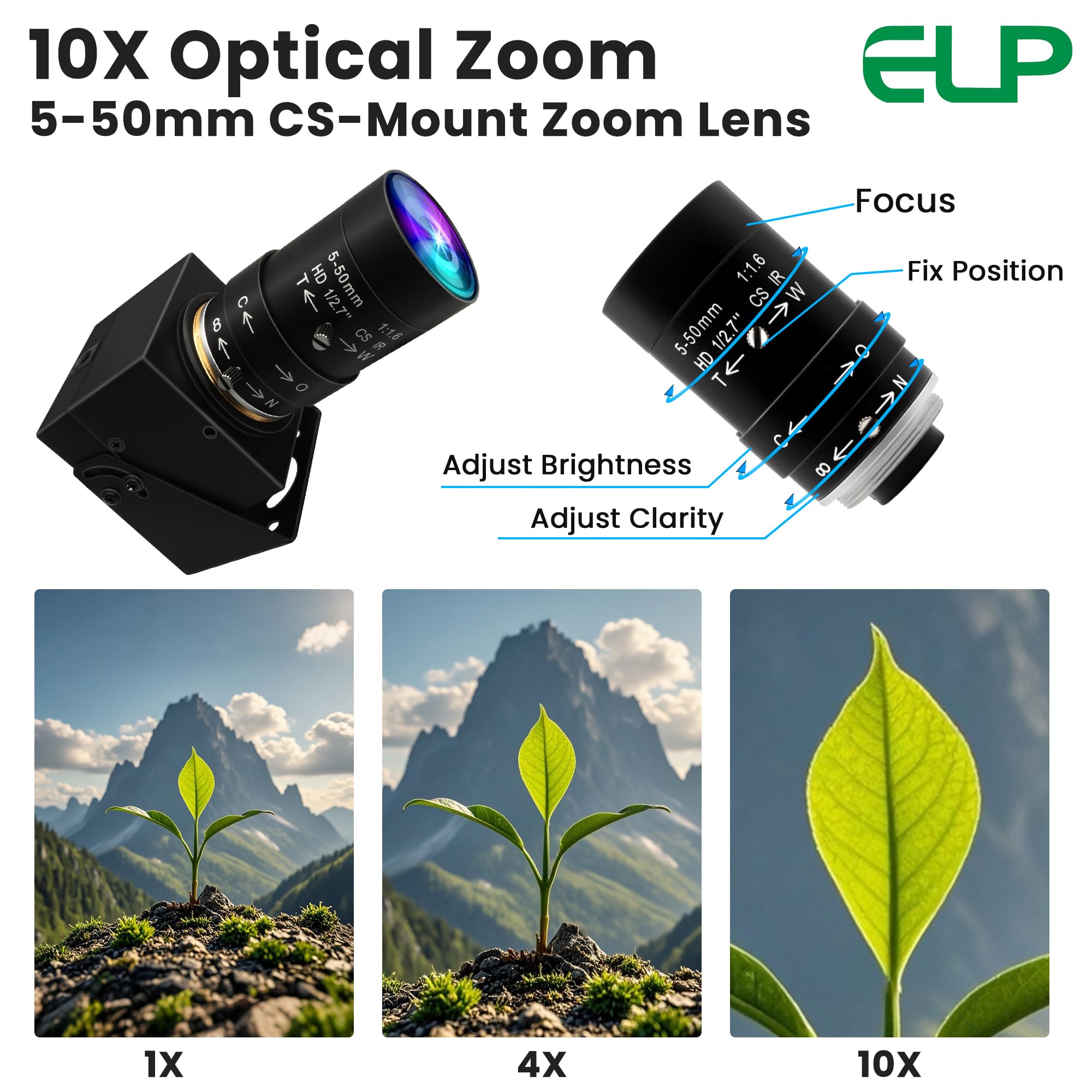 Amazon.com: ELP Global Shutter USB Camera Manual Zoom Webcam 5mp