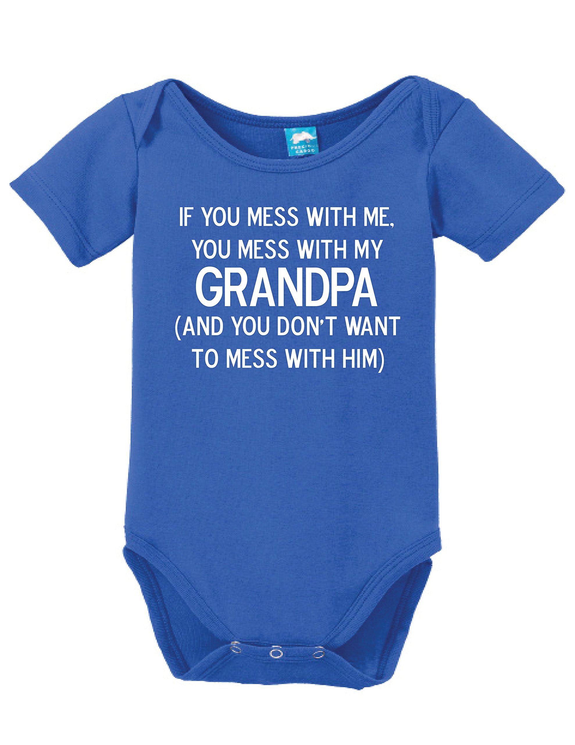 Mess With Me Mess With My Grandpa Printed Infant Bodysuit Baby Romper Royal 0-3...