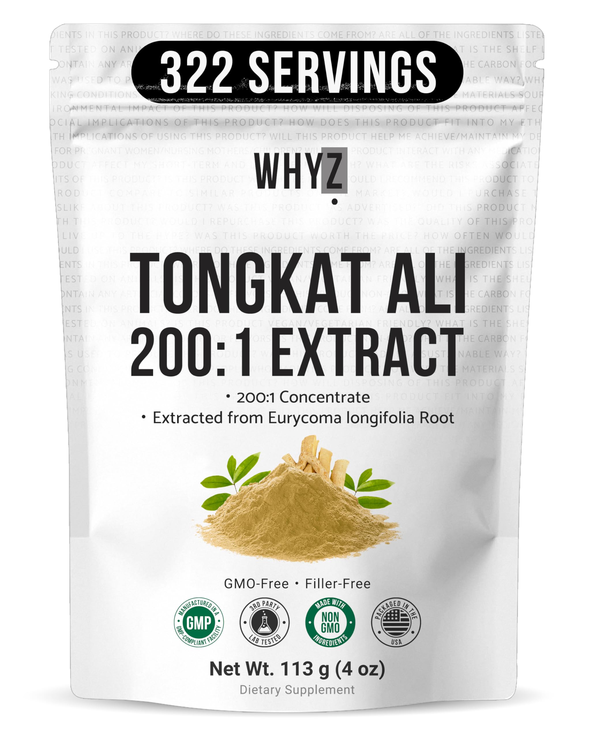 Tongkat Ali Extract Powder, 113g, Pure Longjack 200:1 Extract Eurycoma Longifolia Supplement for Increased Physical Performance and Well-Being, Longjack Tongkat Ali for Men and Women, 323 Servings