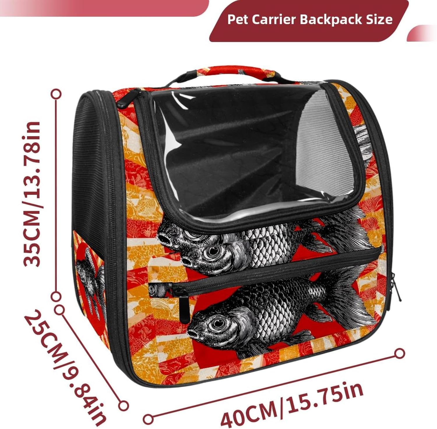 Portable Travel pet Backpack Carrier Hamster Bag Small Dog cat Carrier Breathable Hang Bag, Fish Pattern Cartoon Flag Japanese (3)