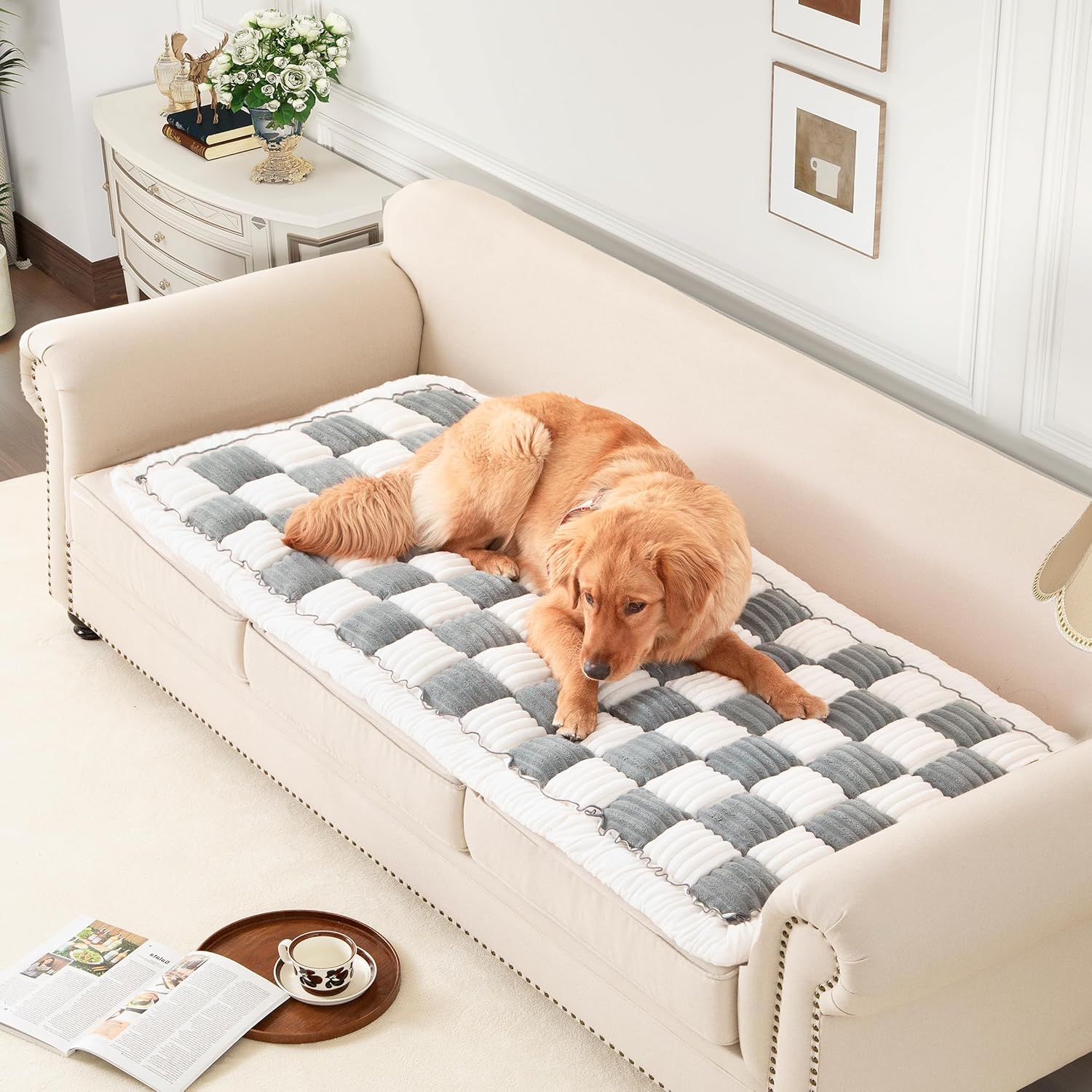 Washable Dog Couch Cover, Heavy Duty Anti-Slip Pet Sofa Protector, Large Scratch Proof Hair Resistant Thick Fluffy Pad, Fits Sectional/L/U Shape Furniture, Grey, 27.6x59in Washable Dog Couch Cover, Heavy Duty Anti-Slip Pet Sofa Protector, Large Scratch Proof Hair Resistant Thick Fluffy Pad, Fits Sectional/L/U Shape Furniture, Grey, 27.6x59in