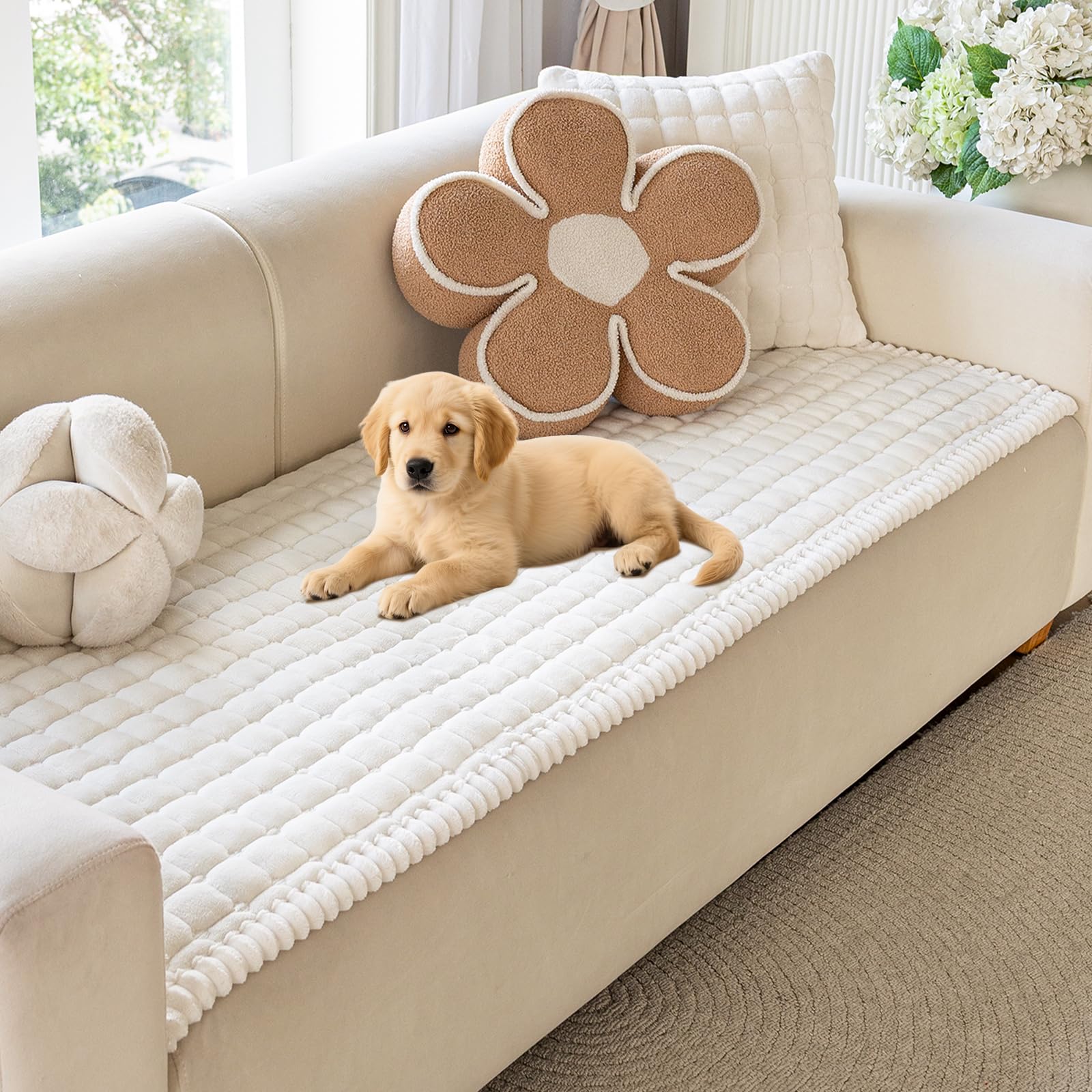 Royhom Pet Sofa Cover Washable, Thick Flanell Sofa Cover 2 3 4 Seater, Couch Protector for Dogs, Settee Covers Furniture Slipcovers (White, 70x150cm)