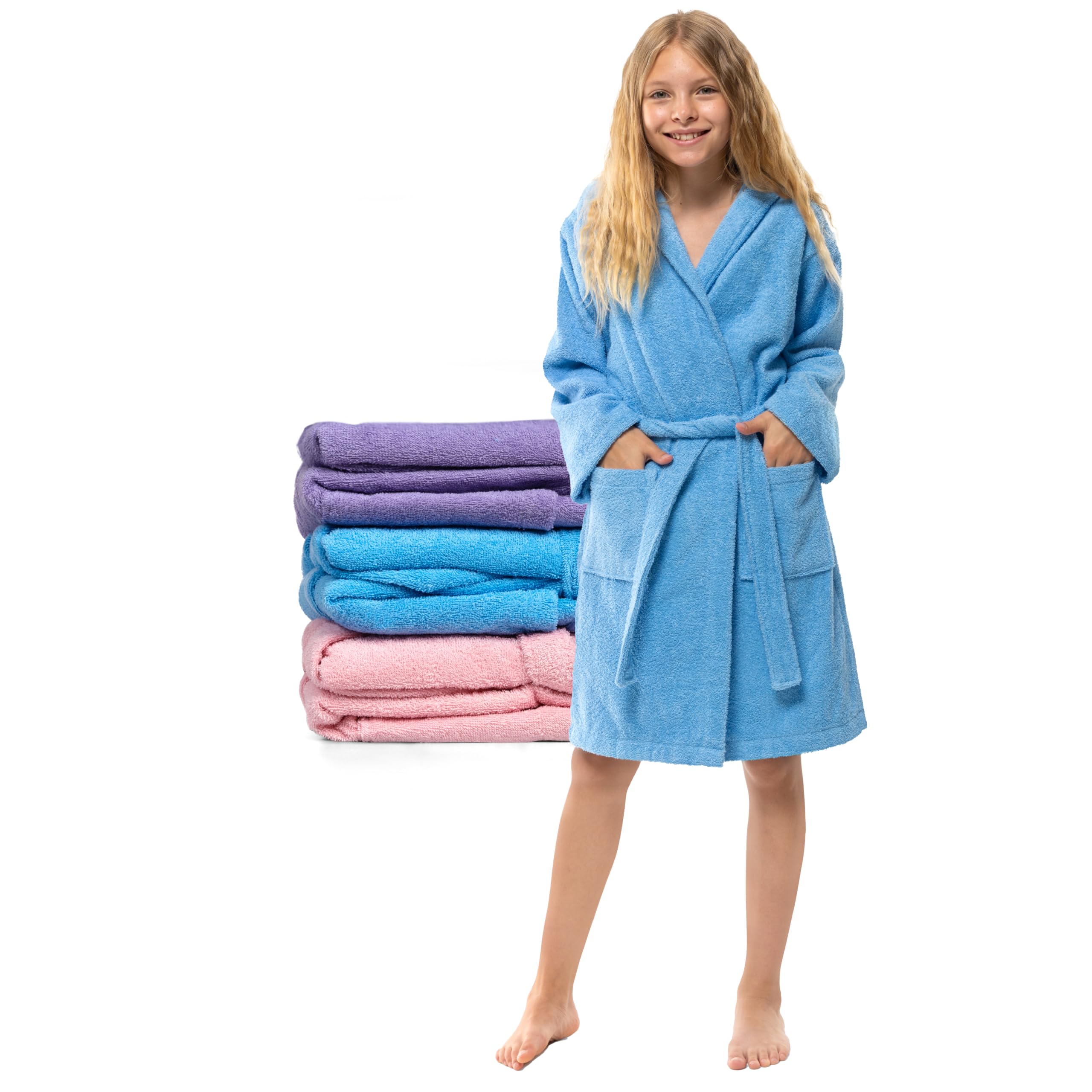 Twinzen Accappatoio Bambino Adolescenti con Cappuccio, 100% Cotone OekoTex, Accappatoio Ragazzo Ragazza - Tessuto Spugna Accappatoio da Bagno Ultra Morbido e Assorbente