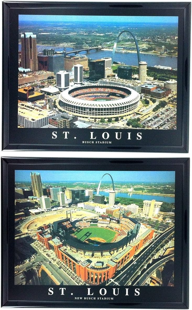 Framed St. Louis Cardinals - Busch Stadium Old and New Aerial Photograph Prints (Set of 2)