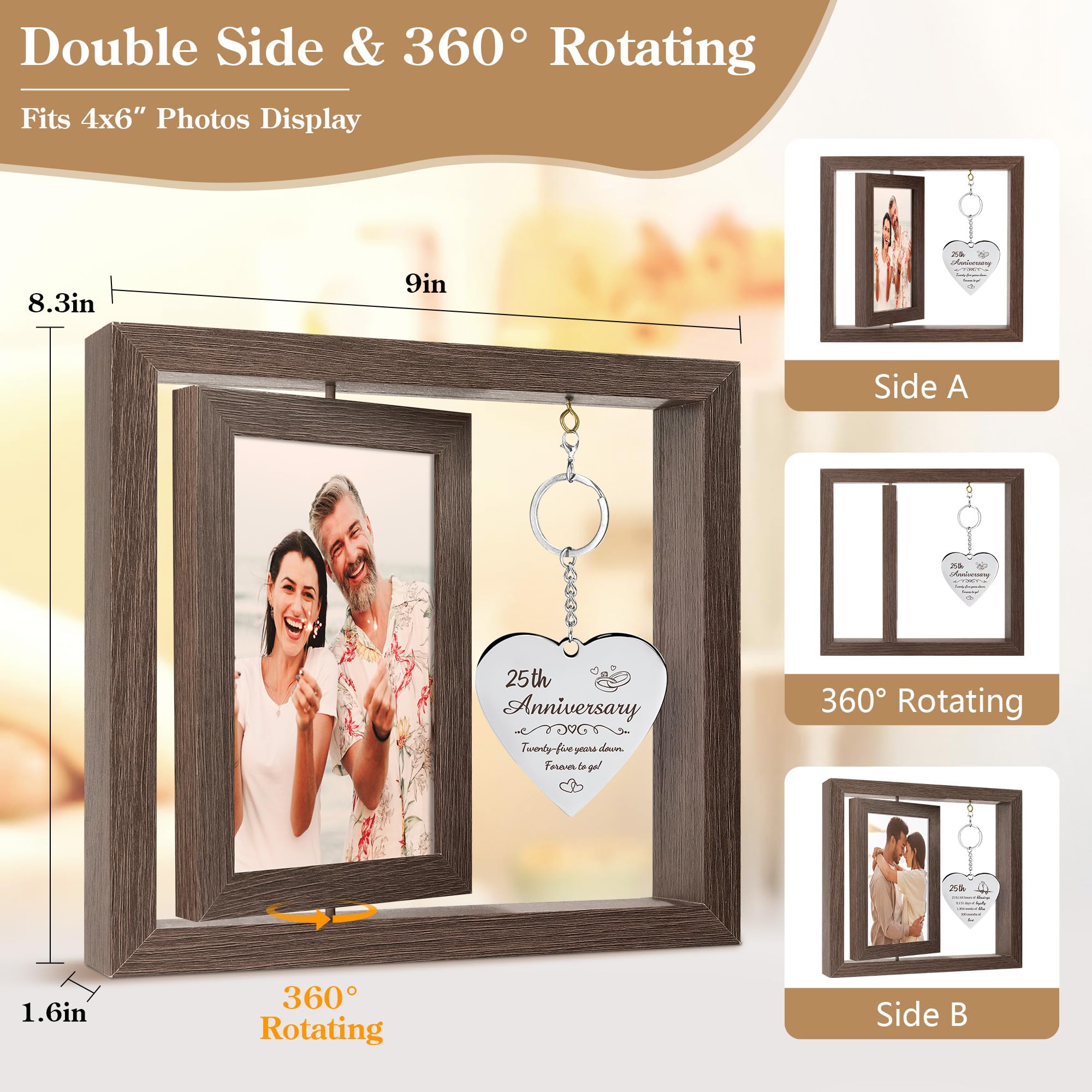 HELORAY 25th Wedding Anniversary Picture Frame Gifts for Couple Unique 25 Silver Anniversary Presents 25 Year Anniversary Decorations Gifts for Husband Wife Friends Parents Her Him