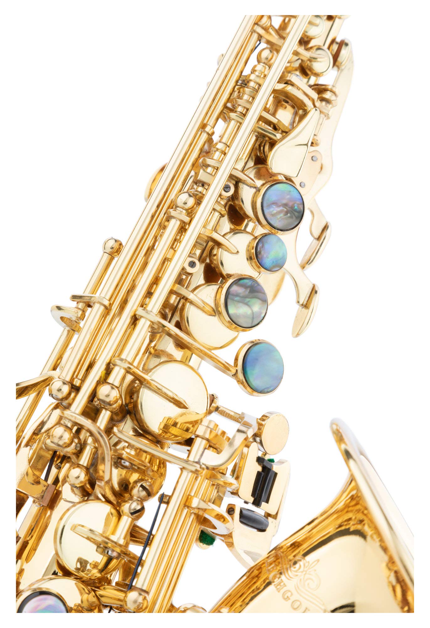 LSS-20Lc Saxofón Soprano lacado, Saxofón soprano curvado de latón | Lacado transparente, Llave de fa agudo, Llave de sol agudo, Sonido potente y redondo, Respuesta rápida, Buena entonación