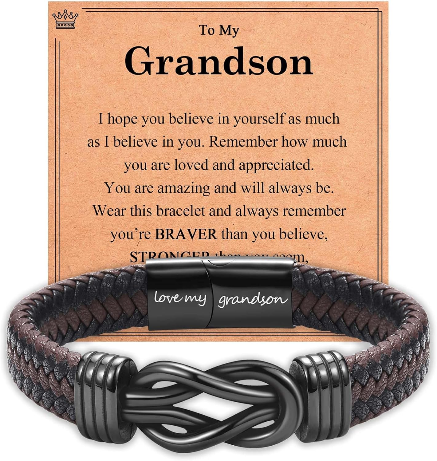 Infinity Knot Bracelet Leather Bracelet Gifts for Son Grandson Nephew Brother Dad Husband Uncle Grandpa Boyfriend, Easter Graduation Christmas Valentines Fathers Day Birthday Gifts for Boys Men Him