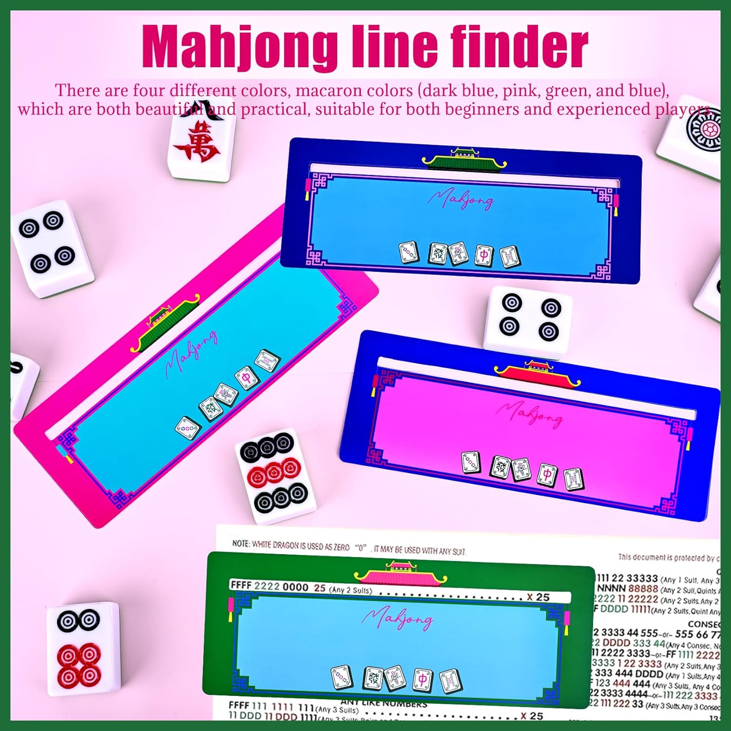 Clear Waterproof American Mahjong Bag | Hot Pink Embroidered Empty Case with 4 Mahjong Line Finders, Fits 166 Tiles for Travel (Case Only)