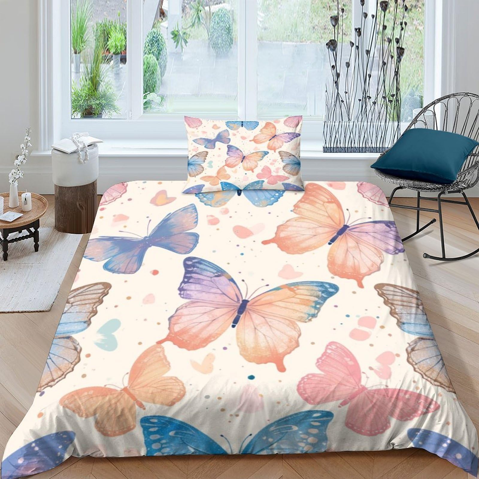 Housse de couette papillon 135x200 anti-plis et facile à laver en machine