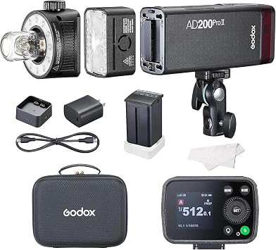 Godox AD200 Pro II Flash Strobe,HSS Pocket Camera Monolight 200Ws 5800K Bi-Color TTL 1/8000s with 2.4G Wireless X System,One-Tap Sync with X3,with Recharge Battery (AD200 AD200Pro Upgraded)