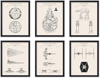 Monem Art 6-Piece Sci Fi Characters Blueprint Poster - Spaceship Patent Print - Fighter Jet Art - Armored Walker Art - Fantasy Art - Great Living Room or Kid's Room Decor - 11x14 UNFRAMED Wall Art