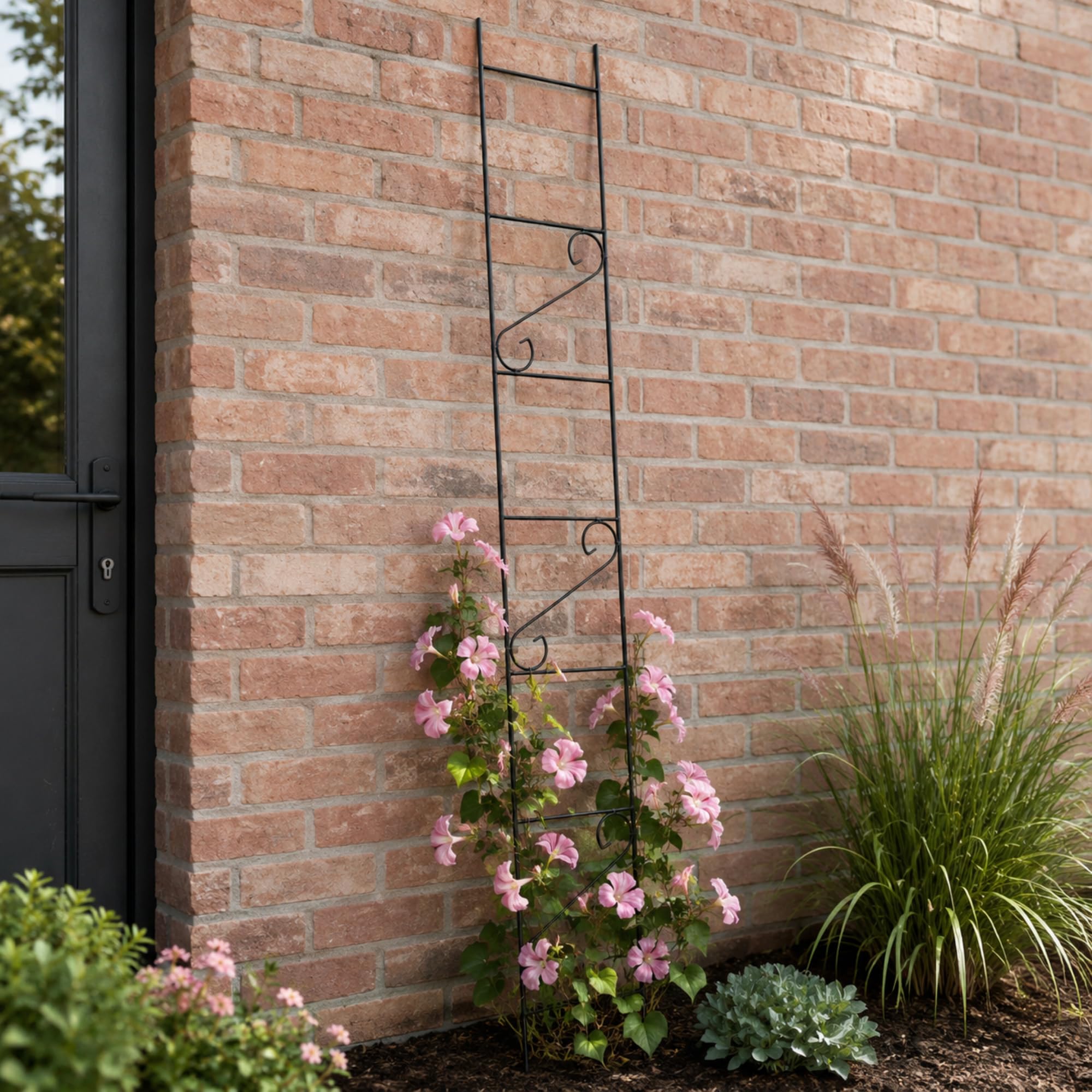 KADAX Rankgitter 210cm, Rankhilfe aus Stahl, Kletterhilfe für Garten, Pflanzen, Rosen, Kletterpflanzen, Pflanzengitter, Rankleiter, wetterfestes Spalier, Deko, freistehend, schwarz