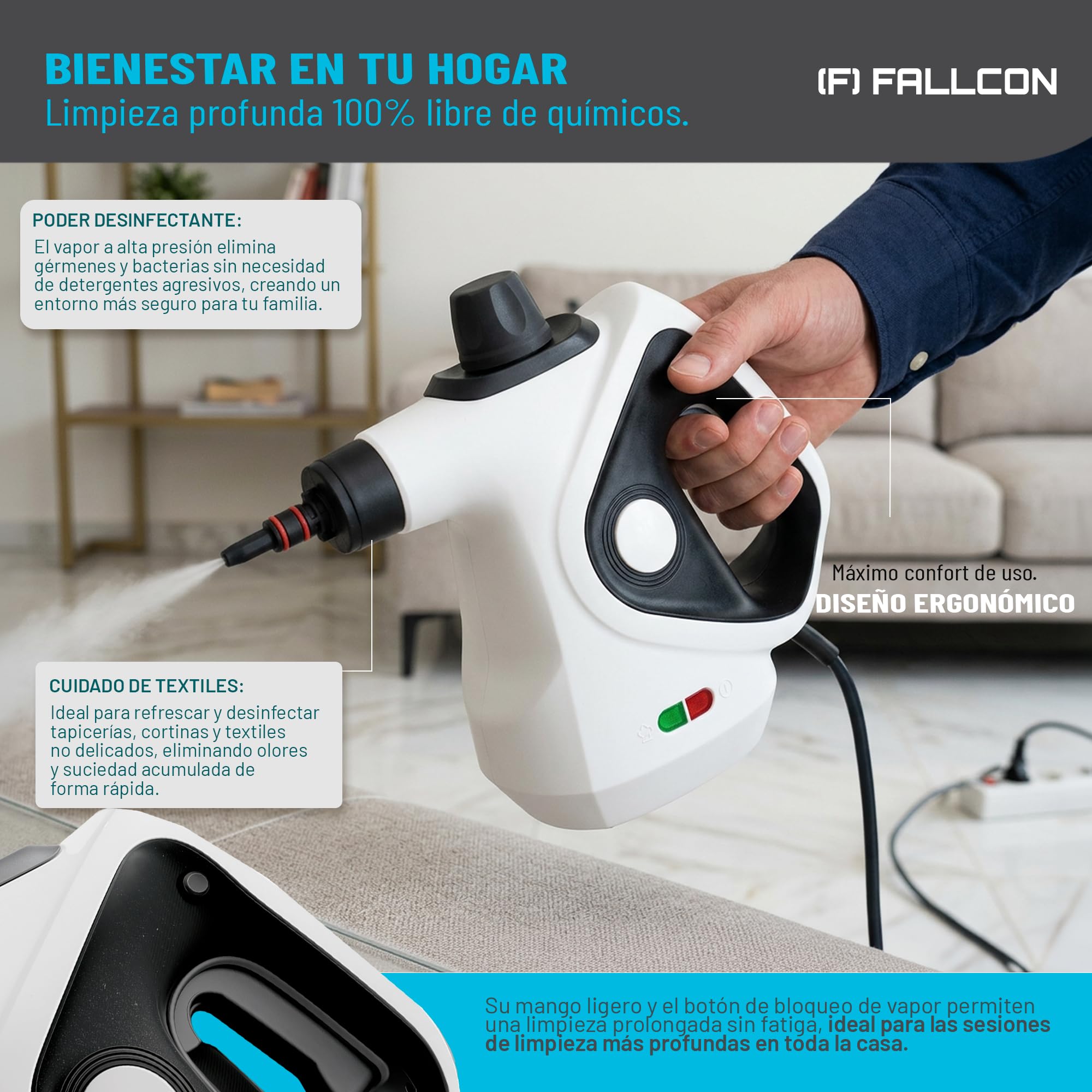 Vaporeta Limpieza Hogar 1050W – Vaporeta de Mano Potente Modelo MEJORADO 2026 con 12 Accesorios y Bolsa | Limpiador a Vapor Alta Presión 135°C sin Químicos para Cocina, Baño, Juntas y Ventanas