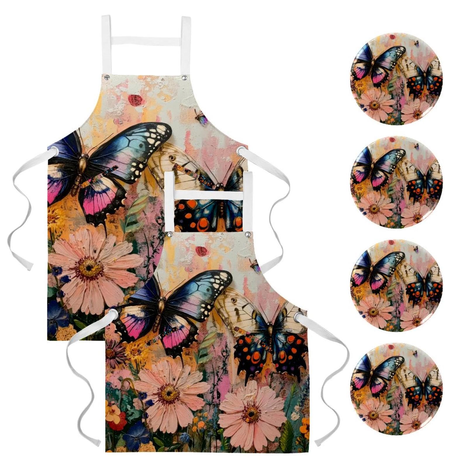 Tablier pour restaurant et bar anti-taches motif fleurs - 7