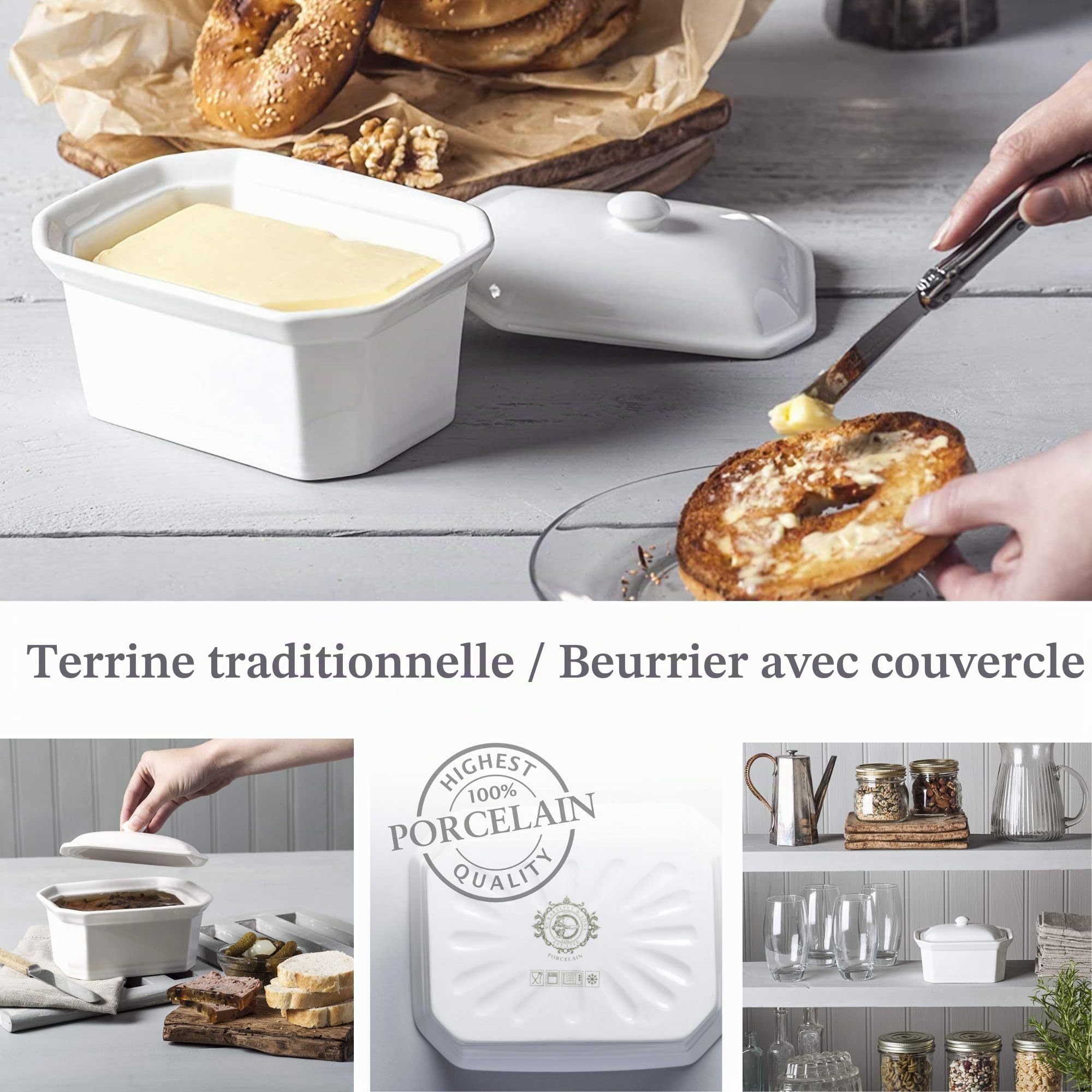 WM Bartleet & Sons Beurre/Terrine avec Couvercle, Blanc, 18x13.5x11cm