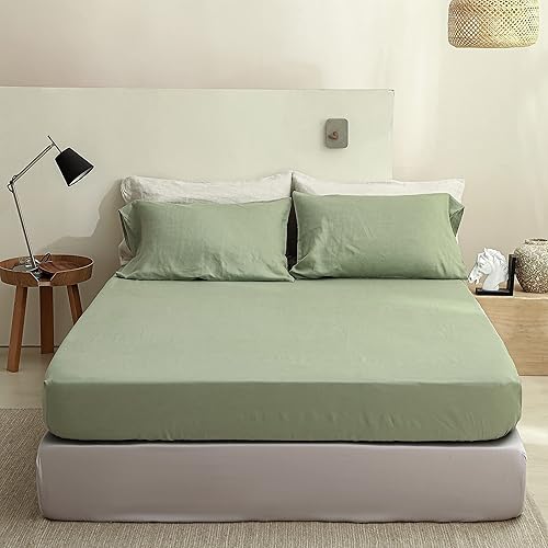 Miniatura 9 de King Linens Sábana bajera de 100 % lino lavado a la piedra, color sólido  (1 pieza) funda de colchón de 14 pulgadas de profundidad suave, natural