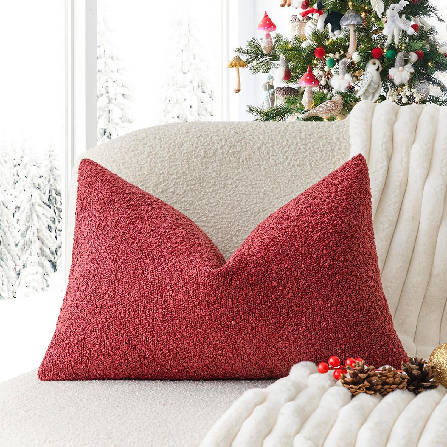 Foindtower Textured Boucle Throw Pillow Covers Accent Solid