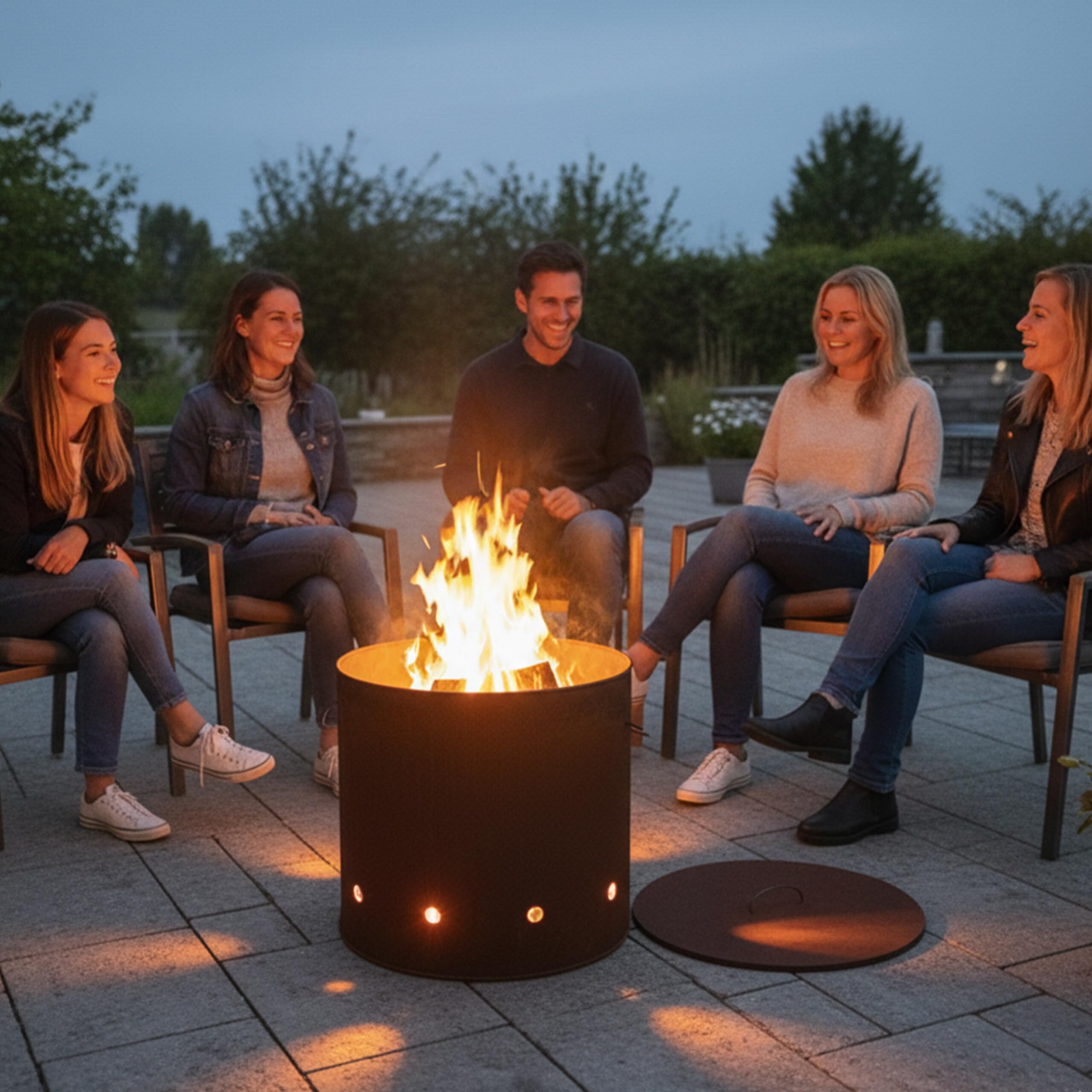 Relaxdays Tonneau à feu en Acier Corten, Aspect rouillé, H45xD49,5cm, brasero avec Couvercle, Brun rougeâtre XL