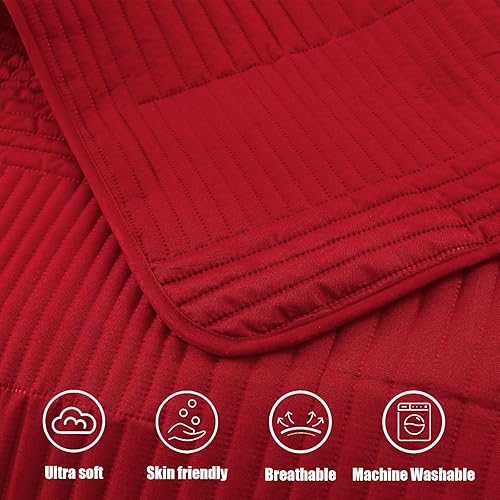 Miniatura 8 de Whale Flotilla Juego de ropa de cama ultra suave tamaño King, colcha ligera de microfibra roja de gran tamaño, colcha geométrica ultrasónica de 3