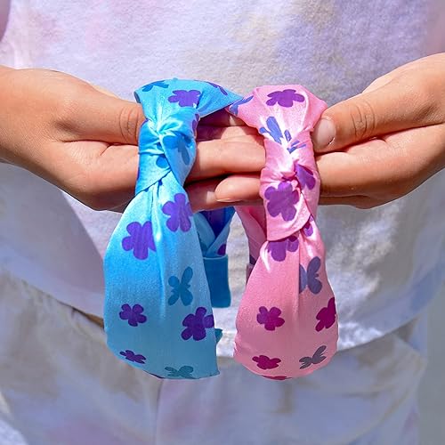 Miniatura 9 de FROG SAC Diadema de nudo azul que cambia de color para niñas, diademas de mariposa para niños, lindas bandas de pelo de flores anudadas de satén,