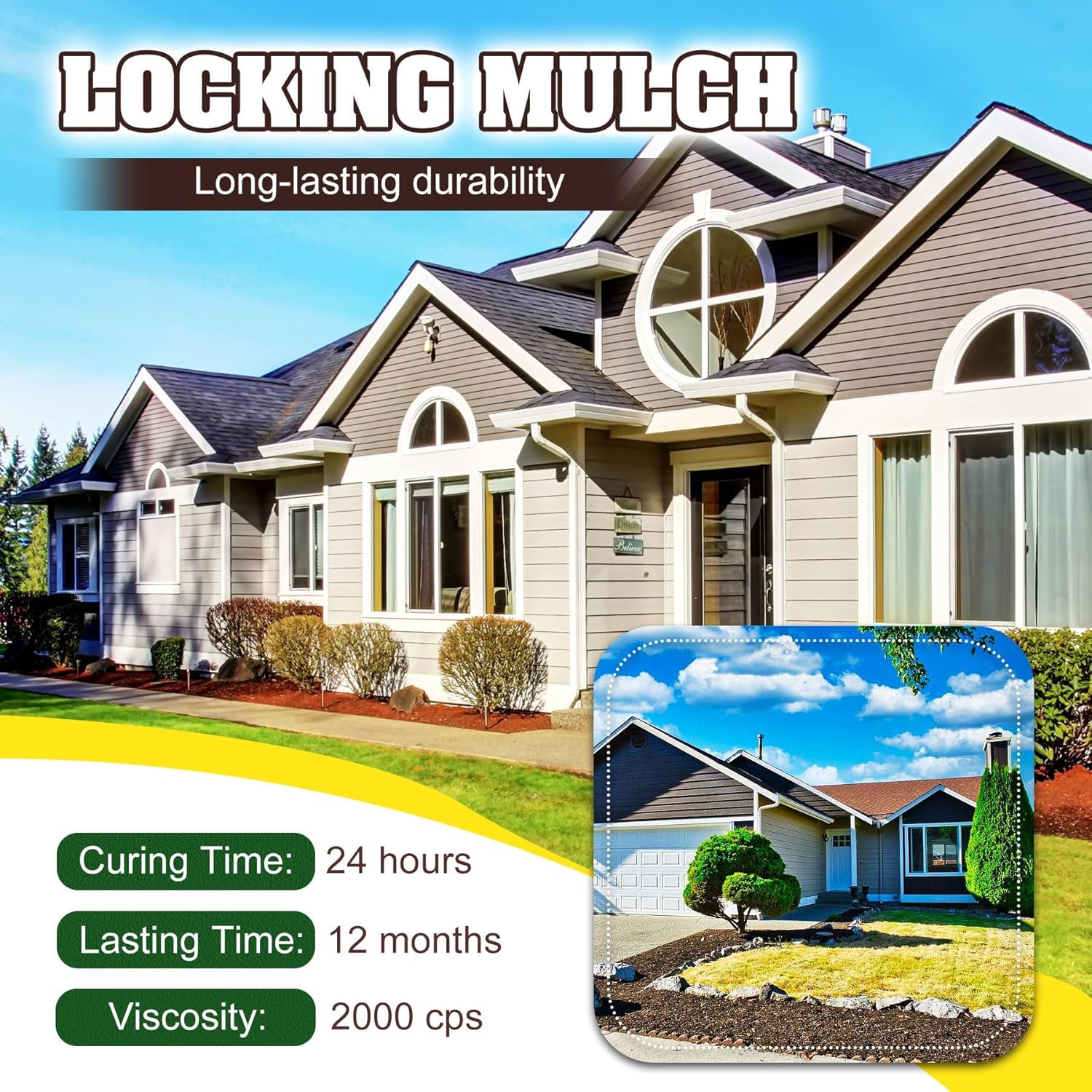 Rock Glue, Mulch Glue 1 Gallon / 128oz - Fast Drying and Long Lasting Pea Gravel Stabilizer & Mulch Adhesive Safe for Lockdown Sticky Rocks, Bark, Rubber - Gravel Binder for Garden, Driveway, Walkway