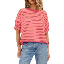 Yanekop Womens Oversized Shirts Striped Half Sleeve Tops Casual T Shirts