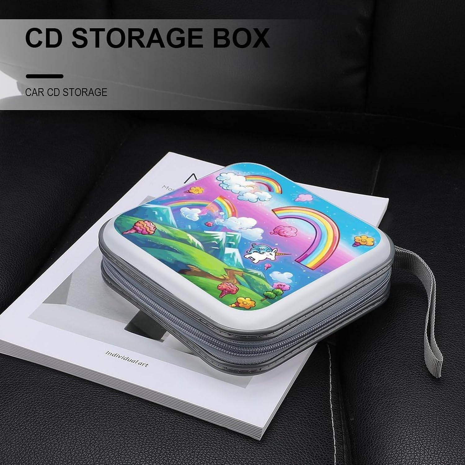 Rainbow CD Case Holder 40 Capacity DVD Case Wallet Portable Hard Plastic Disc Cases Storage Binder Large Storage Disc Wallet Bag with Zippers for Car Home Office Travel