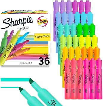 Sharpie Tank Highlighters, Chisel Tip, 12 Assorted Fashion Colors, Value Pack, 36 Count - For Studying, Note-Taking, School, College, Office, Student & Teacher Supplies
