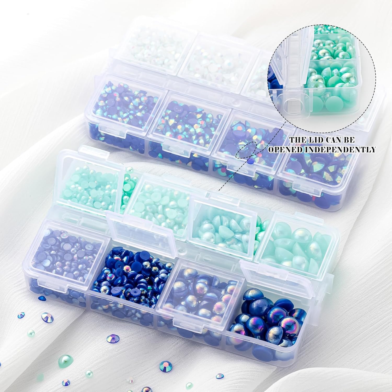 4298Pcs Cyan Blue Flat Back Pearls Rhinestones for Crafts Mixed Size 3mm-8mm AB Color Round Half Pearls Flatback Pearl Beads and Resin Rhinestones Set for Face Art - Image 5