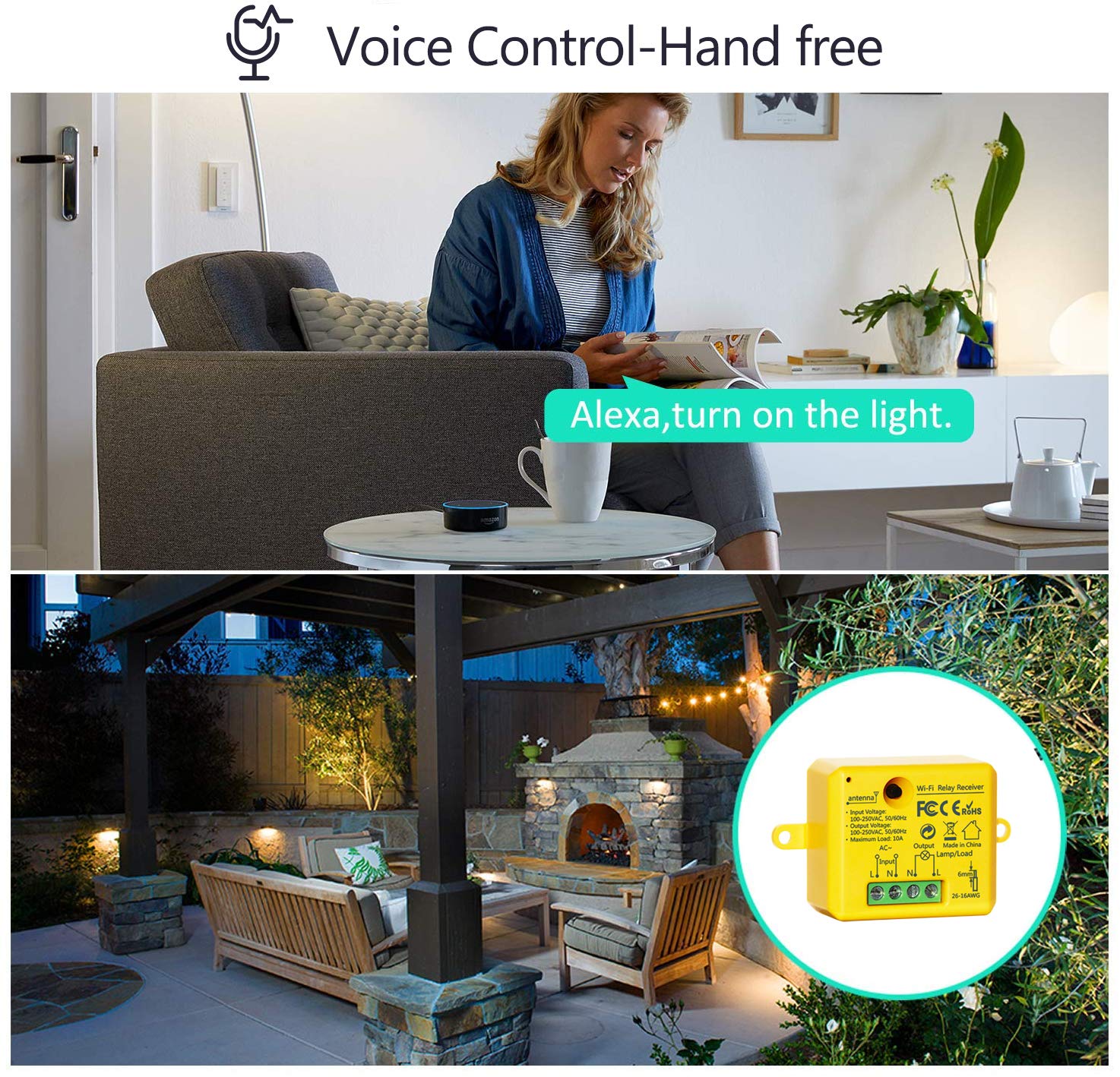 LoraTap WLAN-Schalter Alexa kabellos, Wechsel- und Wechselschalter, Empfänger 2500 W 10 A, intelligenter Schalter, Fernbedienung über Telefon, Relais, kompatibel mit Google Home