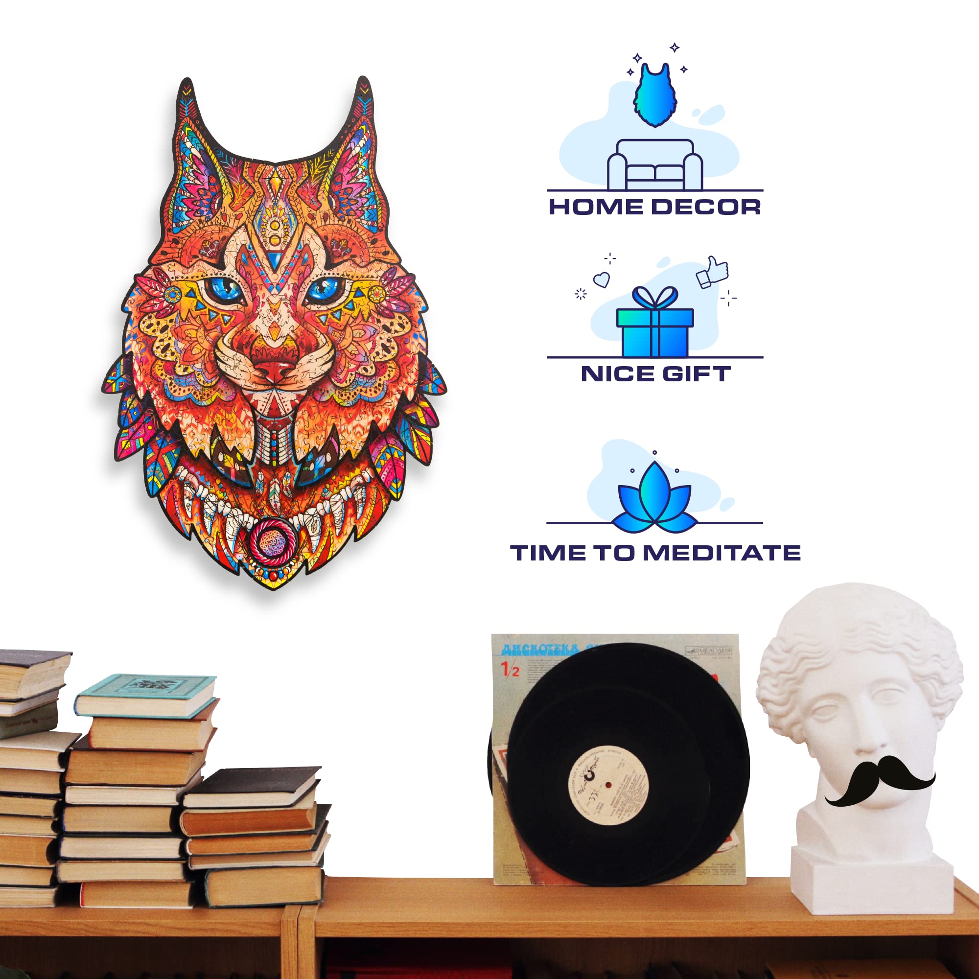 UNIDRAGON Original Wooden Jigsaw Puzzles - Gentle Lynx, 297 pcs, King Size 25 x 37 cm, Beautiful Gift Package, Unique Shape Best Gift for Adults