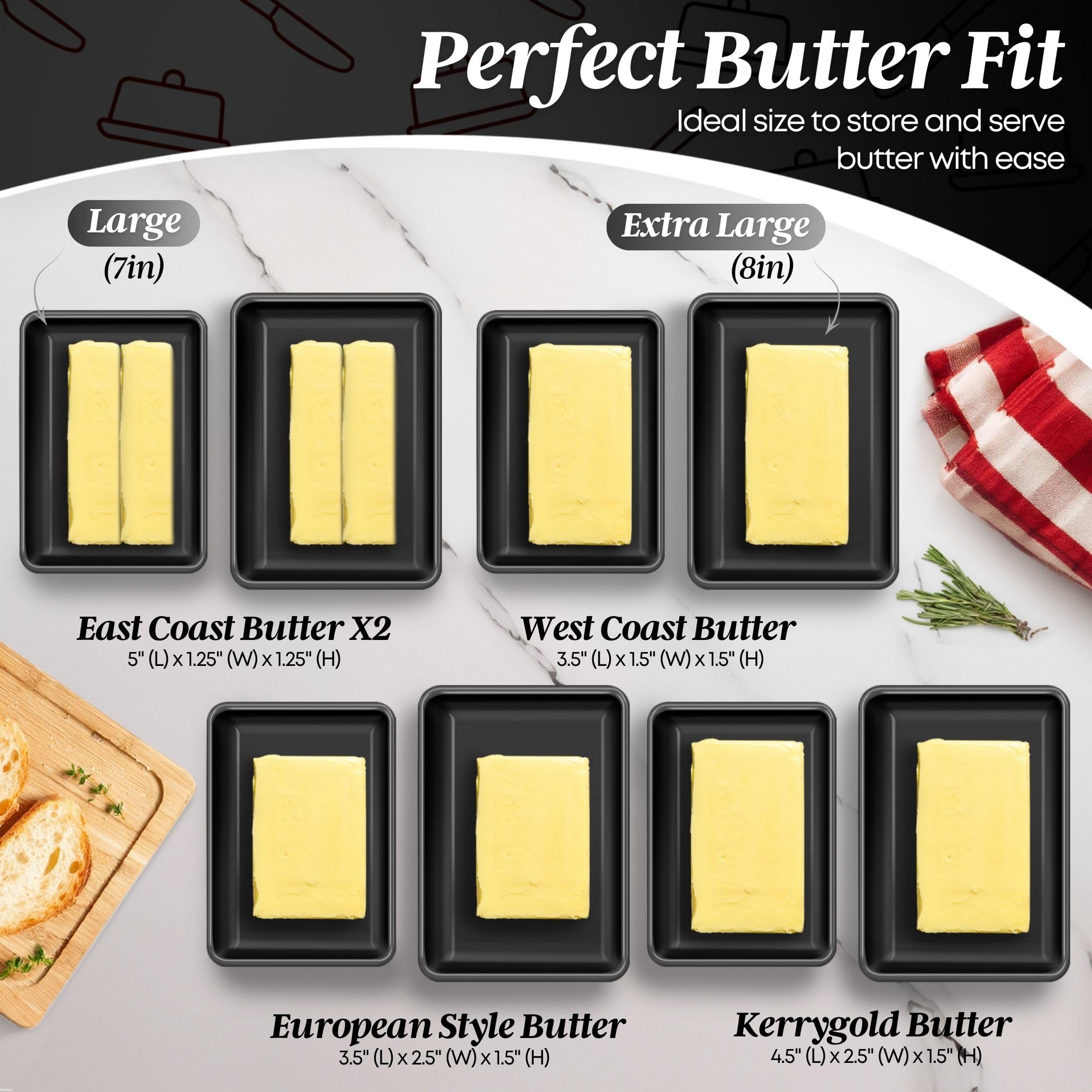 Flexzion Ceramic Black European Butter Dish with Lid for Countertop (7 Inch) - Image 4
