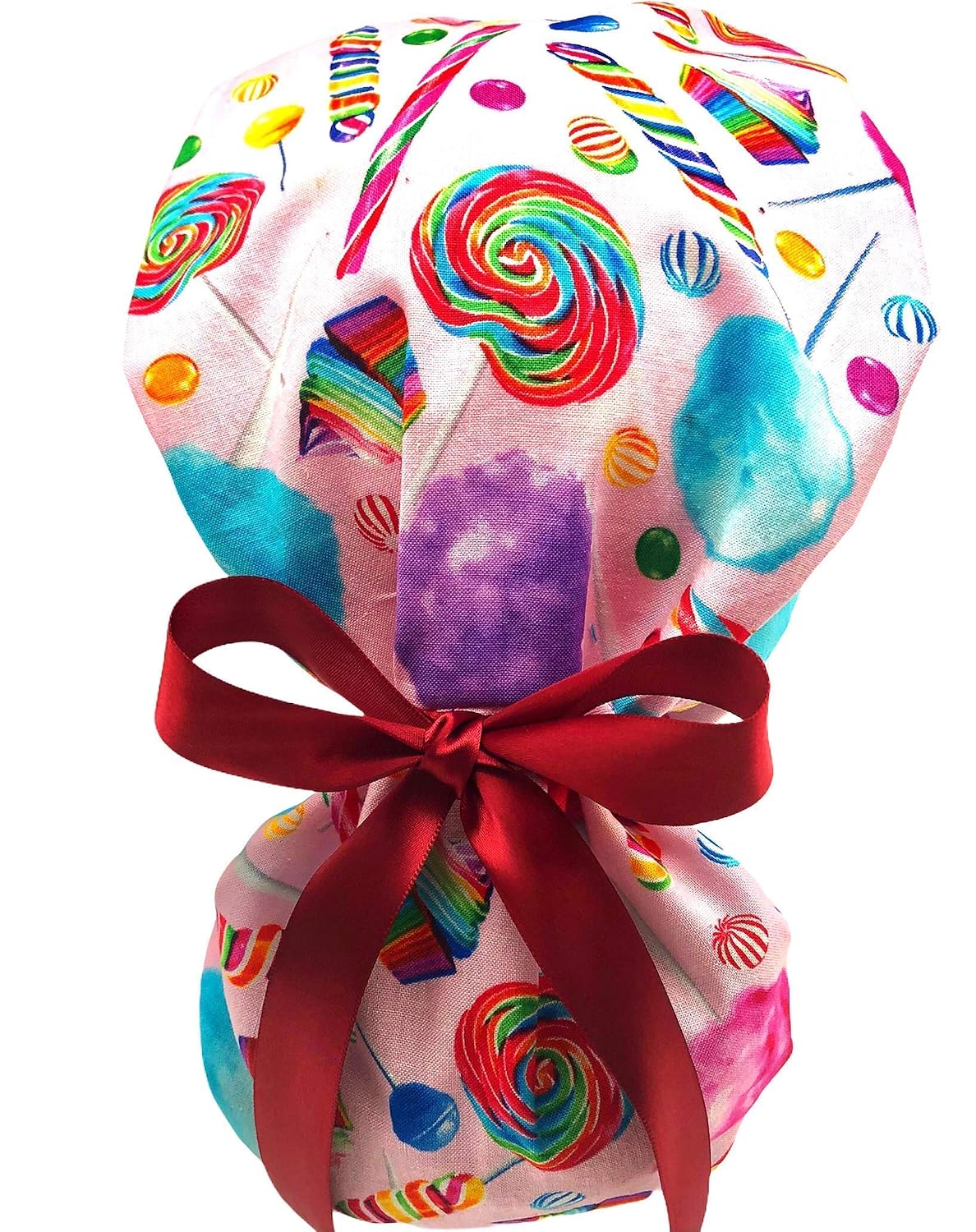 Ponytail scrub caps, candy cane and cup cakes surgical cap. Select your ribbon tie backs from 6 color options!