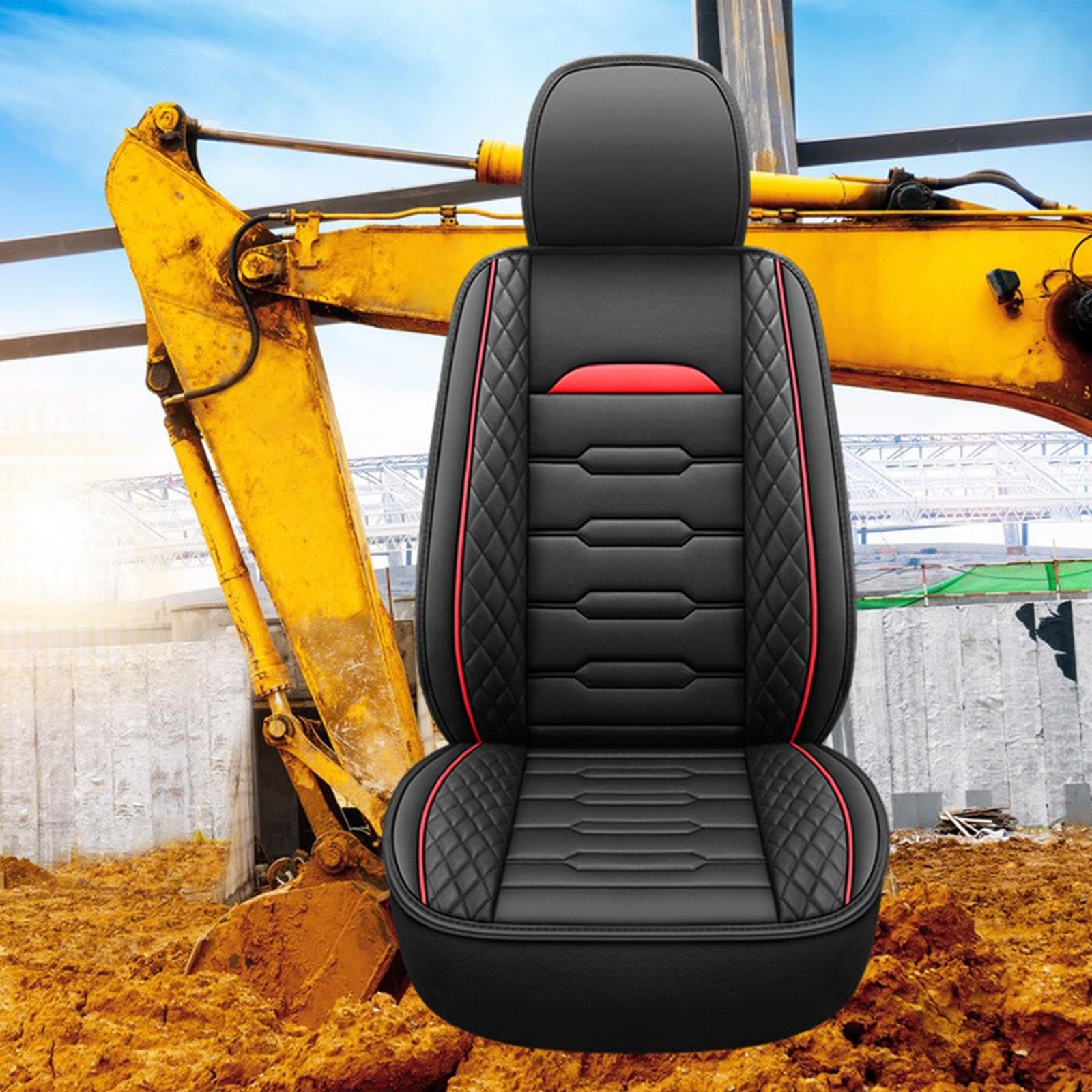 Funda para asiento de excavadora, cuero sintético, repuesto, fácil instalación, fijación resistente, Rojo