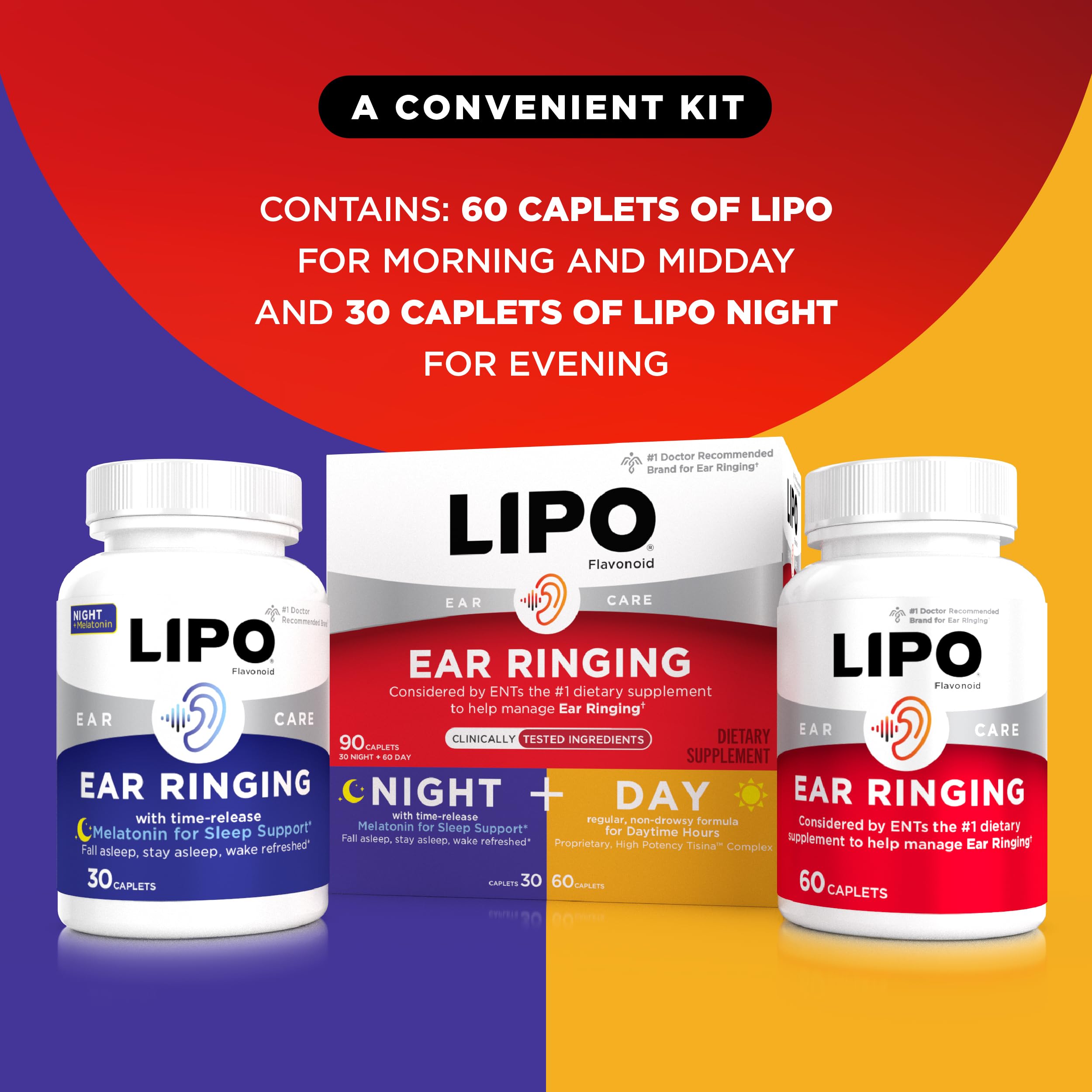 LIPO Day & Night Combo Kit for Ear Ringing Support, 90 Caplets — Amazon image 4