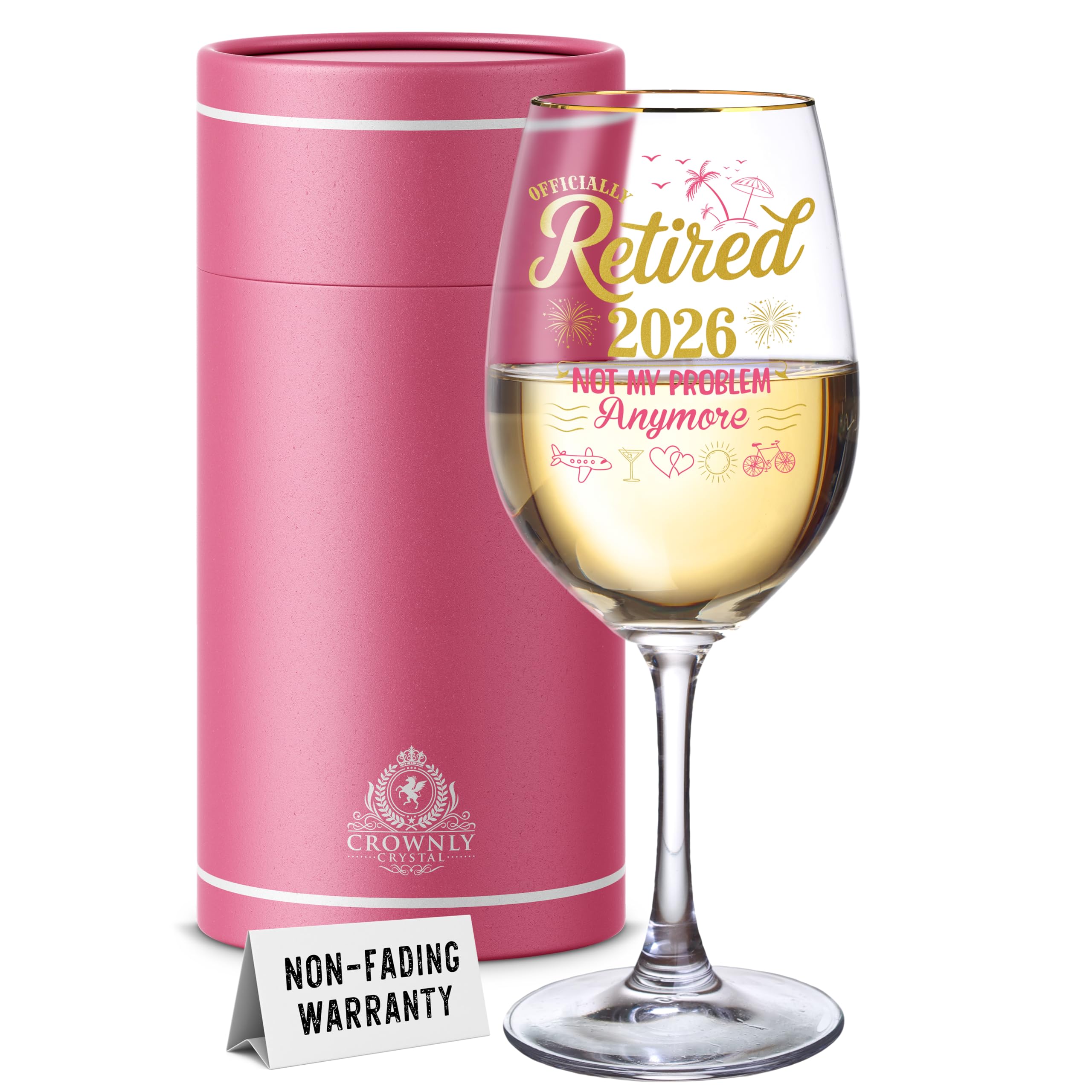 CROWNLY CRYSTAL® 2026 Retirement Gifts for Women Personalised Wine Glass Leaving Gifts Colleagues Her Presents Decorations