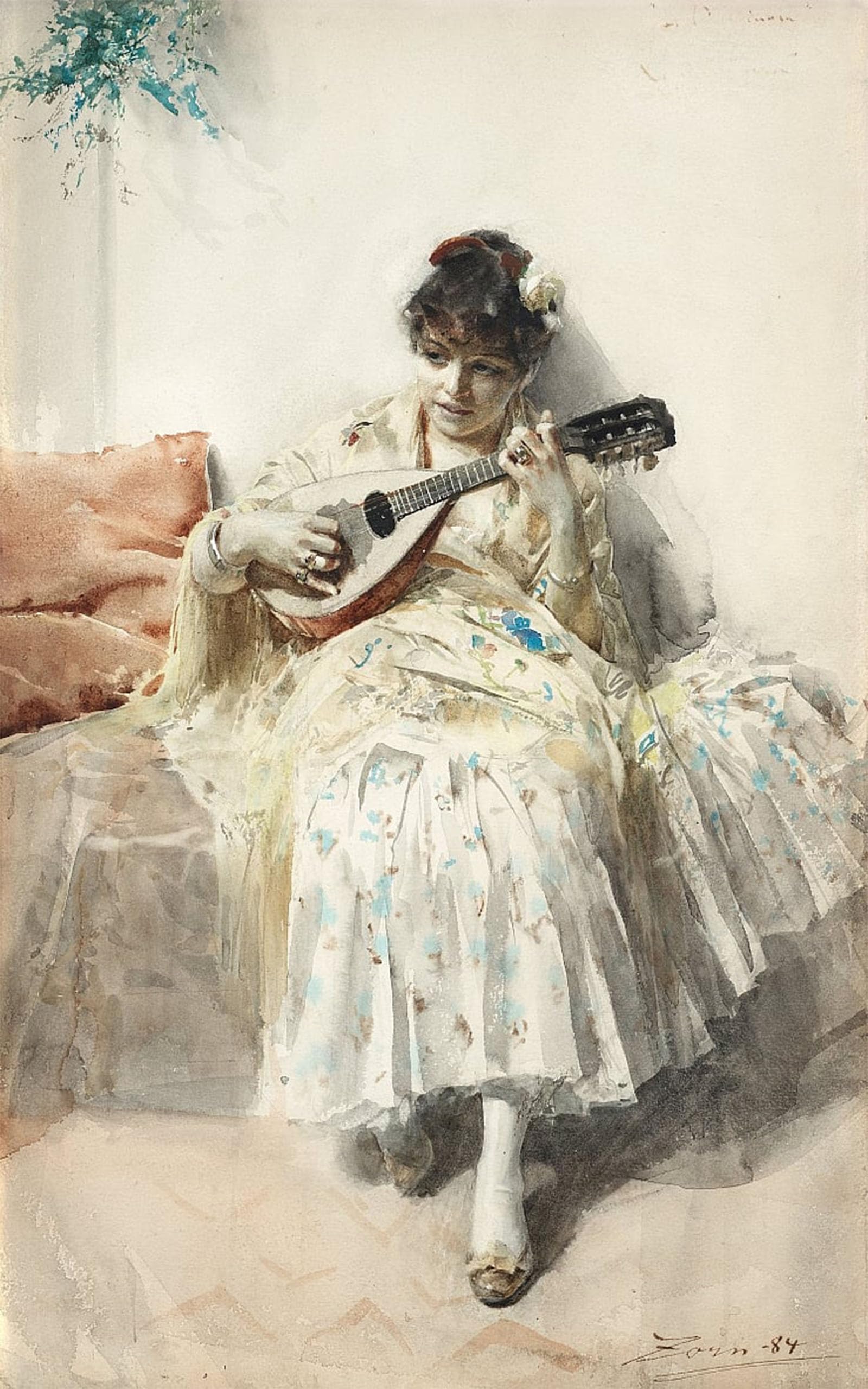 ARTXLXXBN Famous Painting Canvas Artwork Graffiti Print Girl playing mandolin by Anders Leonard Zorn Portrait Canvas Image for Home Decor 60x90cm
