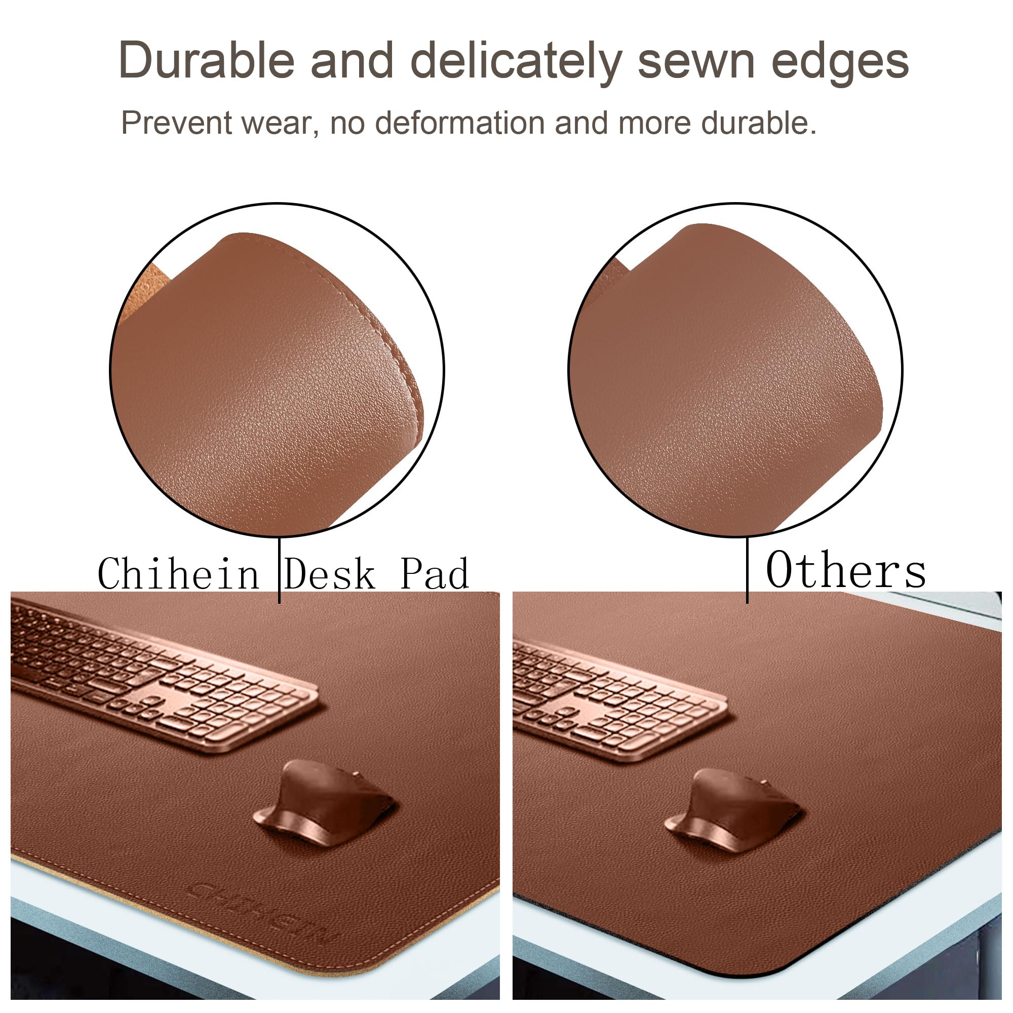 Chihein 100 x 50 cm - En cuir synthétique - Tapis de protection de table pour ordinateur portable - Pour le bureau et le bureau à domicile (marron/liège)