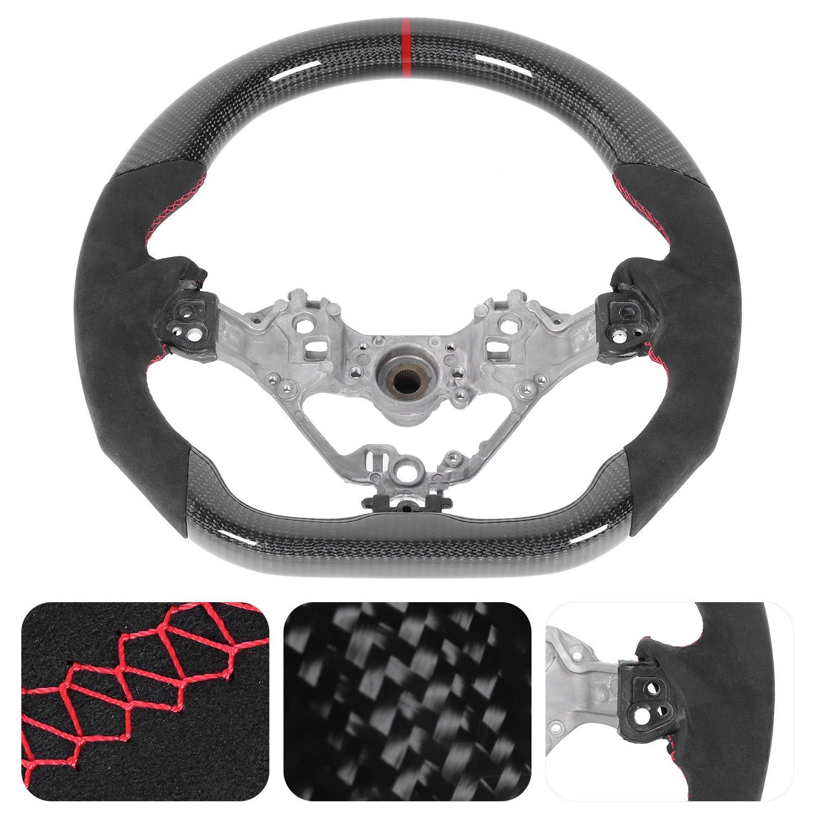 Ausla Zamszowe Uchwyty na kierownicę z Włókna Węglowego Płaska Dolna część Kierownicy Czerwone Szwy 12 O Pierścień Zegarowy dla 2017 2020 Racing Interior Upgrade