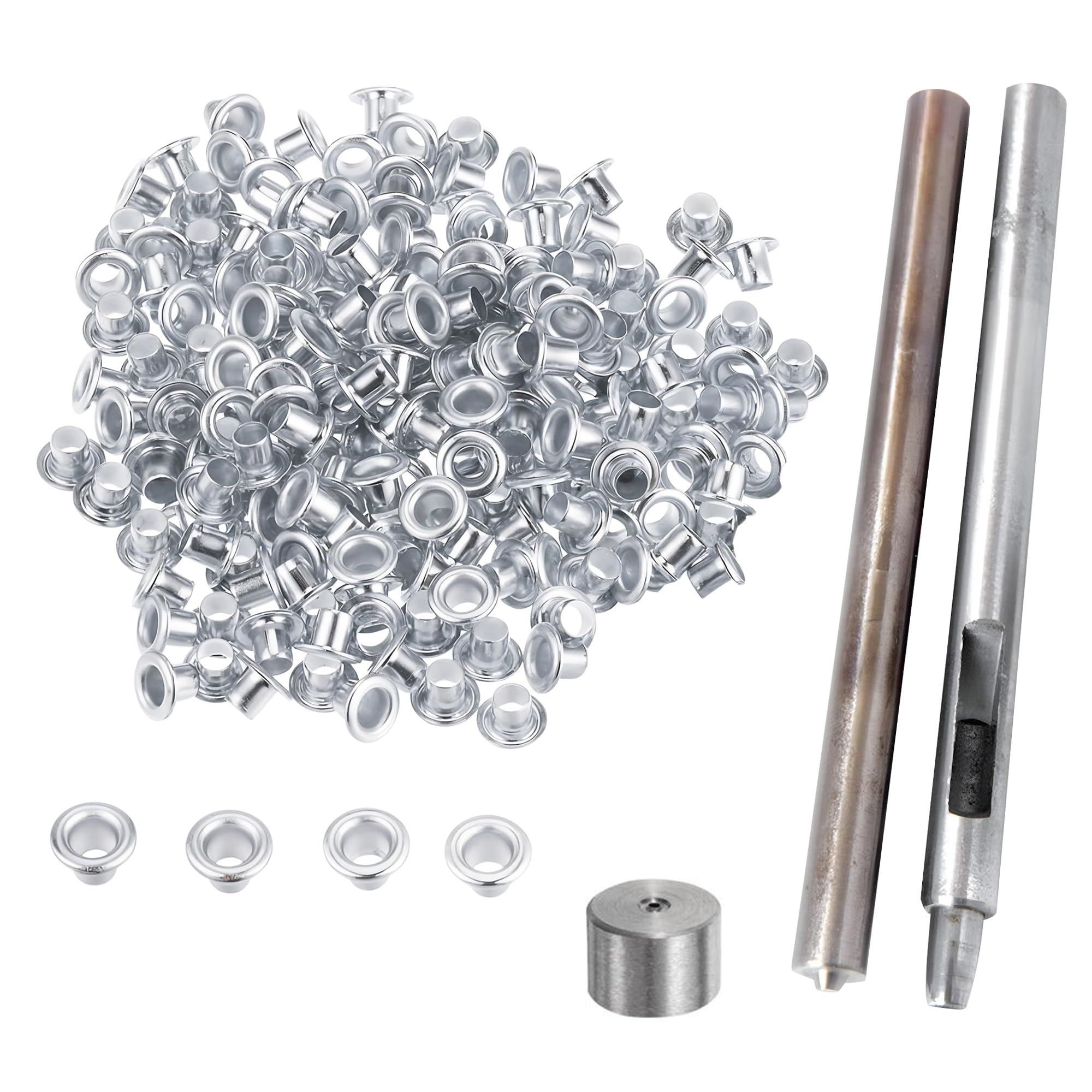 Trimming Shop Grommets Kit, 100 Set 2mm Eyelets with 3 Pieces Installation Tool Kit, Eyelet Punch Tool Kit for DIY Projects, Leathercrafts, Fabric, Scrapbook, Silver