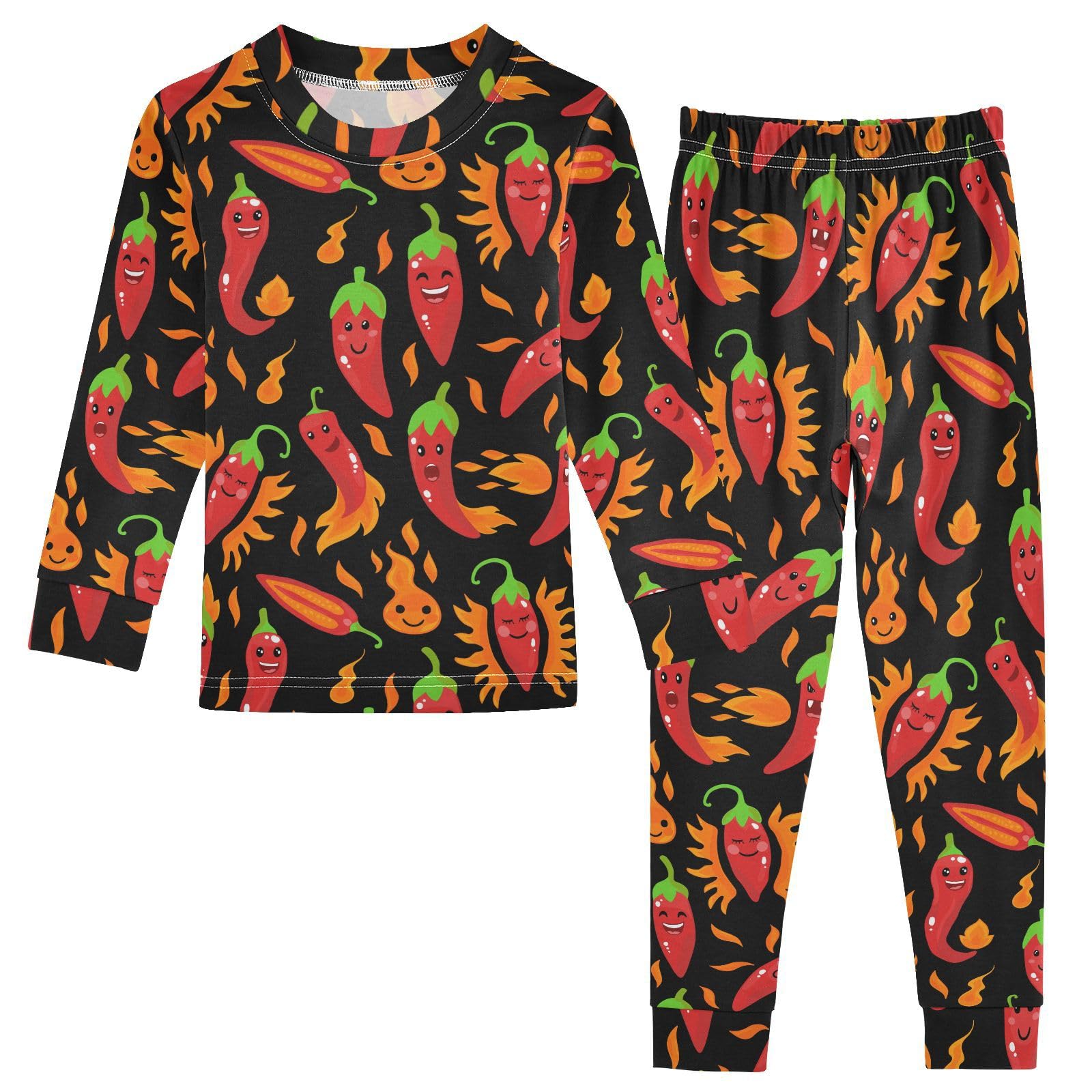 JHKKU Cartoon Chili Peppers Pajamas Set Cotton 2 Piece Soft Comfy Pjs Long Sleeve Lounge Sleepwear 4T